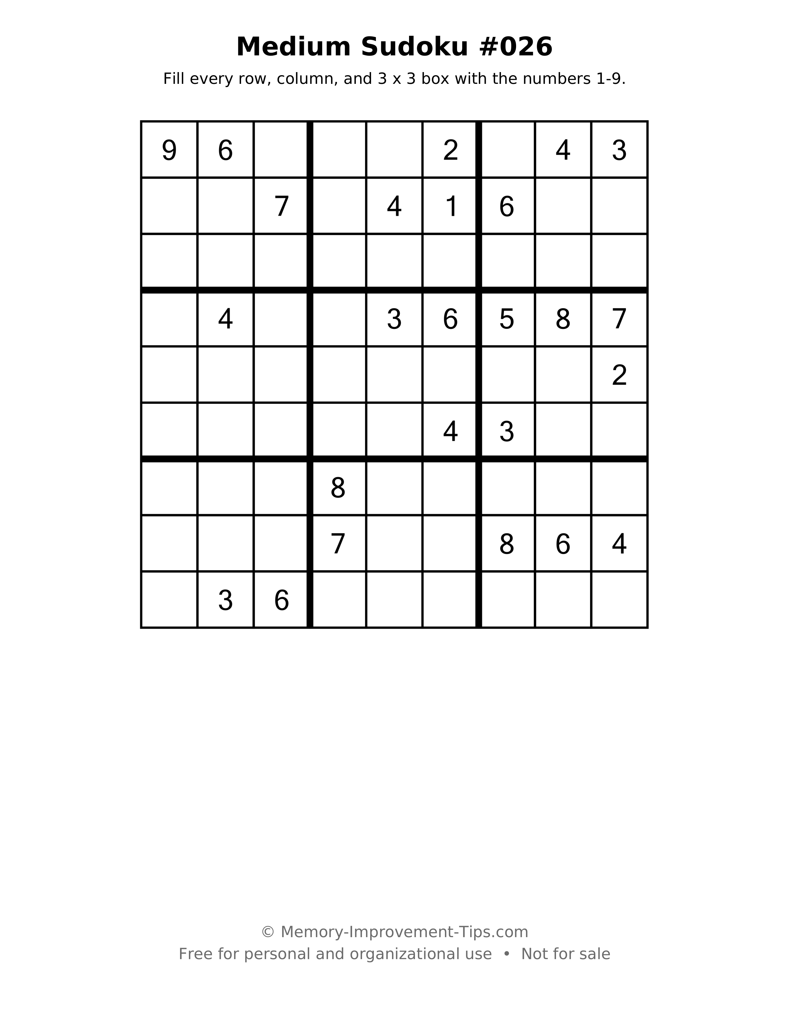 Printable puzzle: Medium Sudoku #026