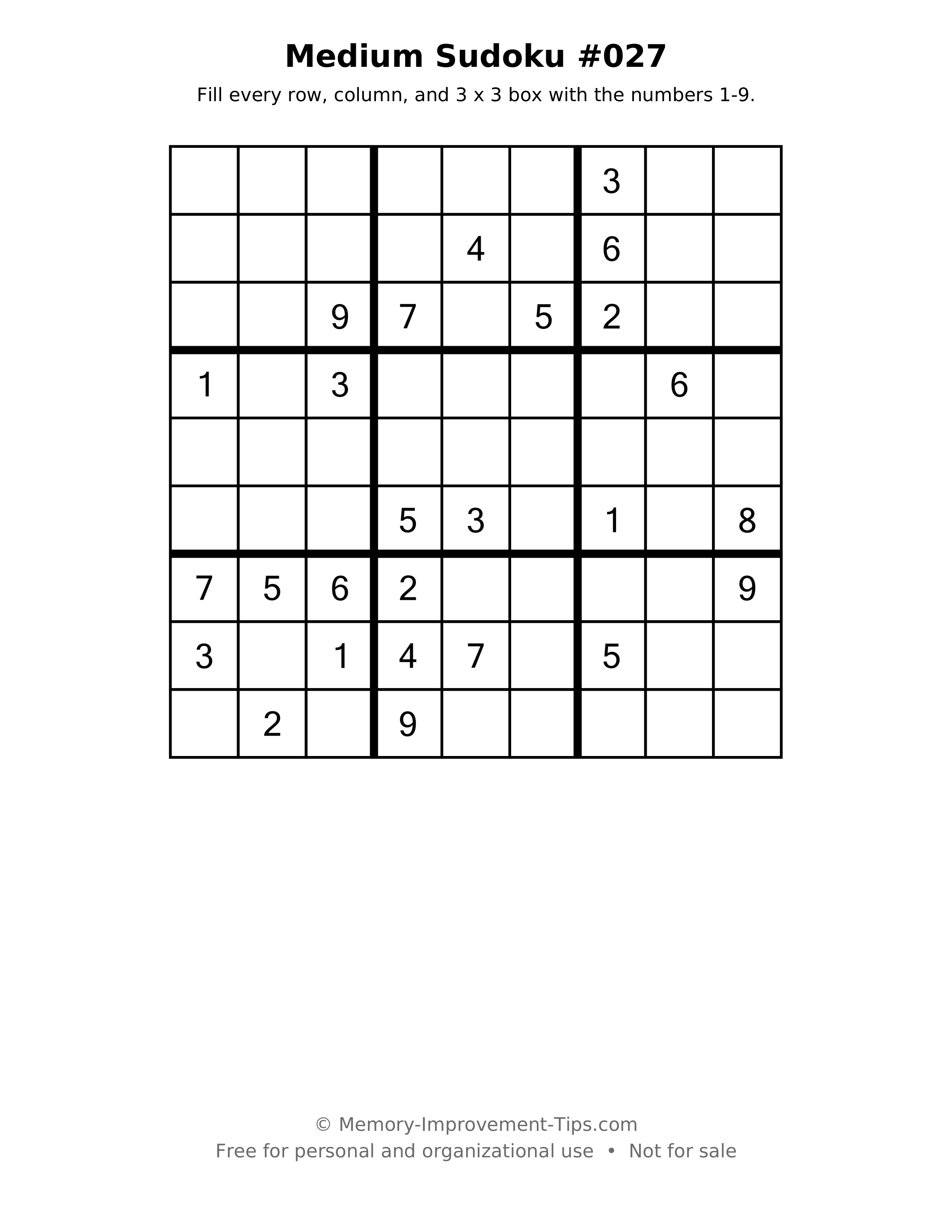 Printable puzzle: Medium Sudoku #027