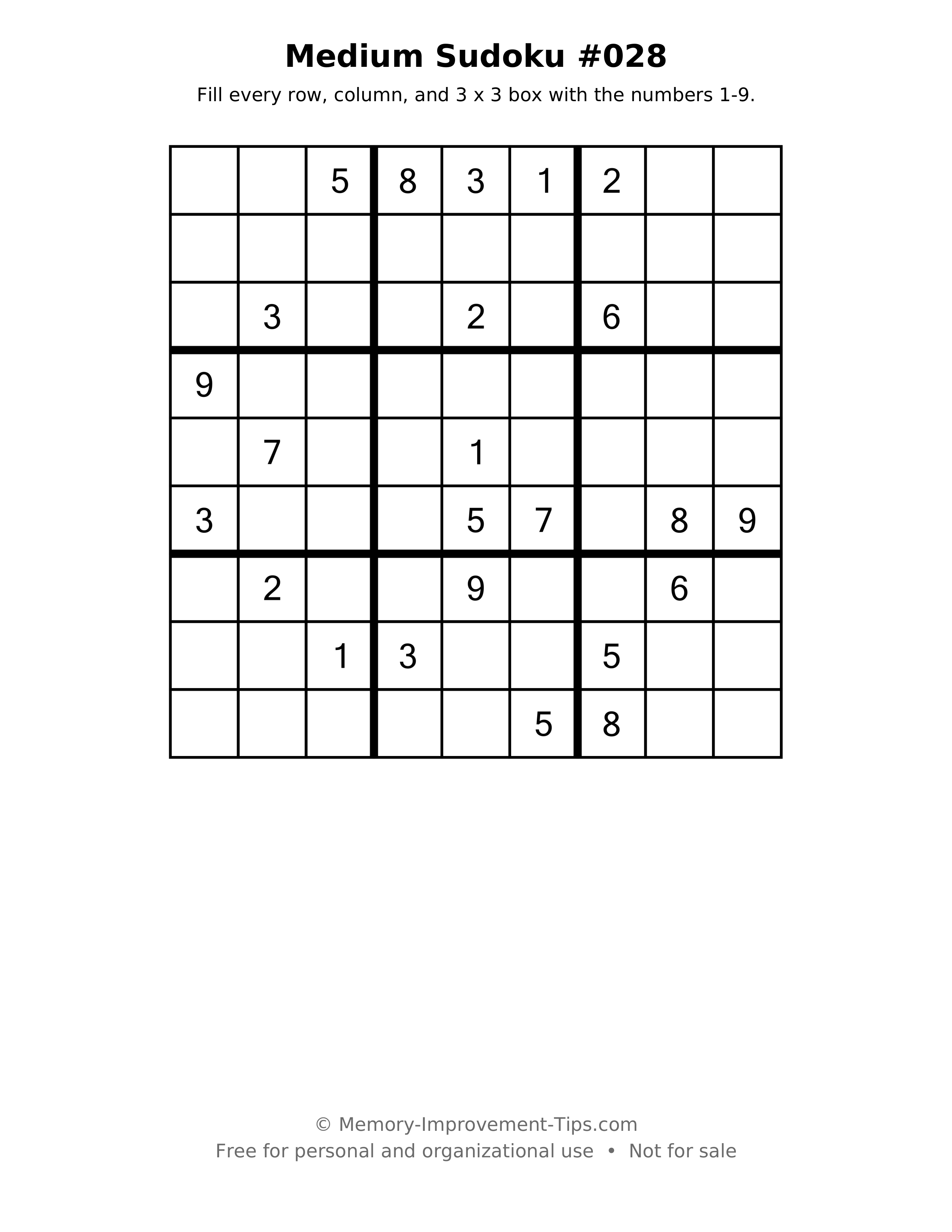 Printable puzzle: Medium Sudoku #028
