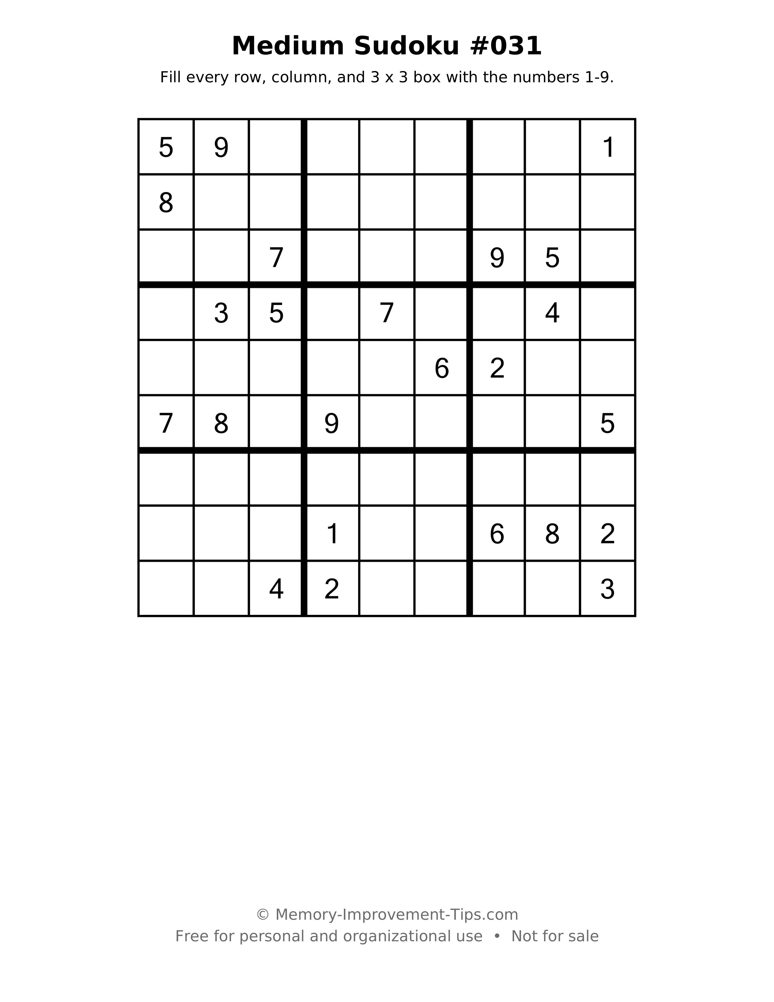 Printable puzzle: Medium Sudoku #031