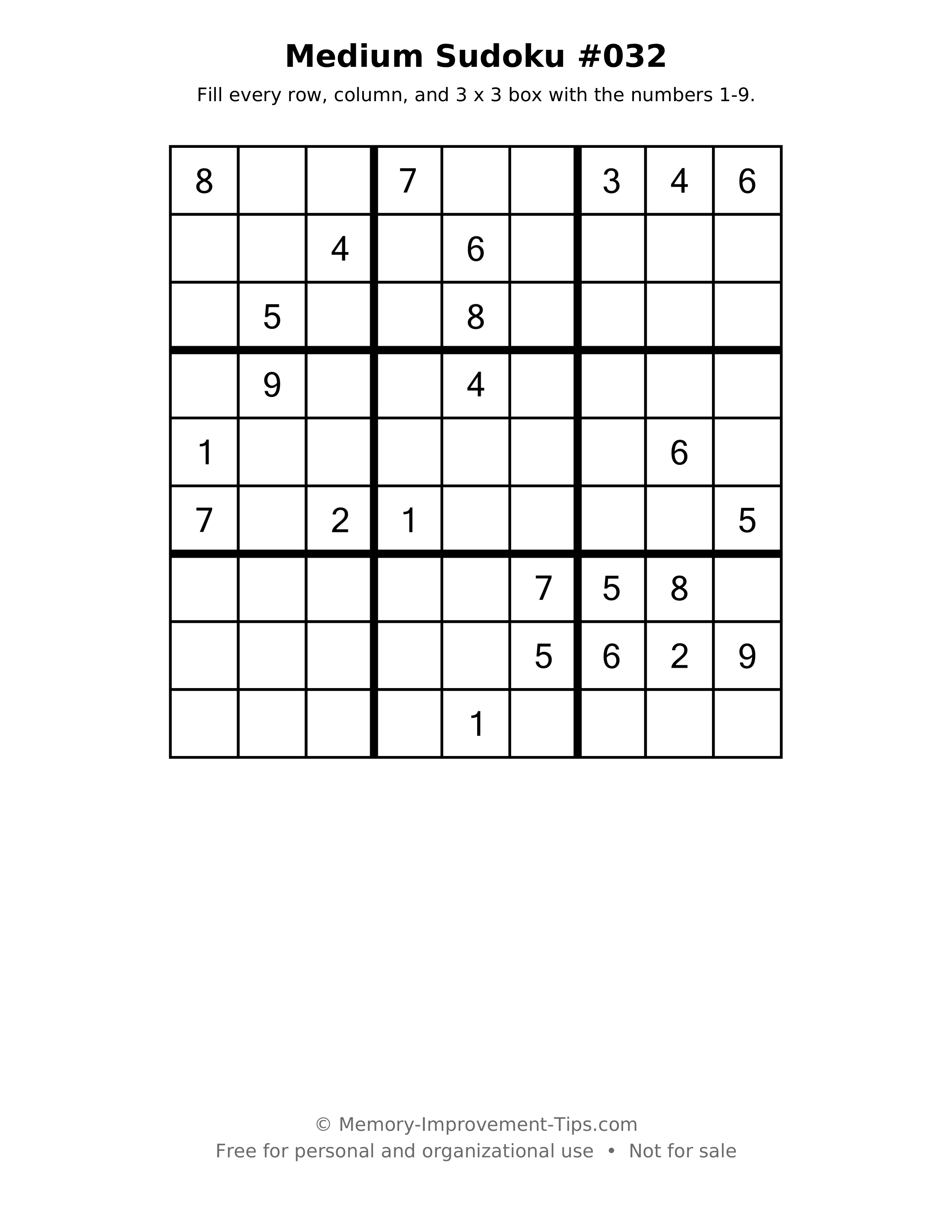 Printable puzzle: Medium Sudoku #032