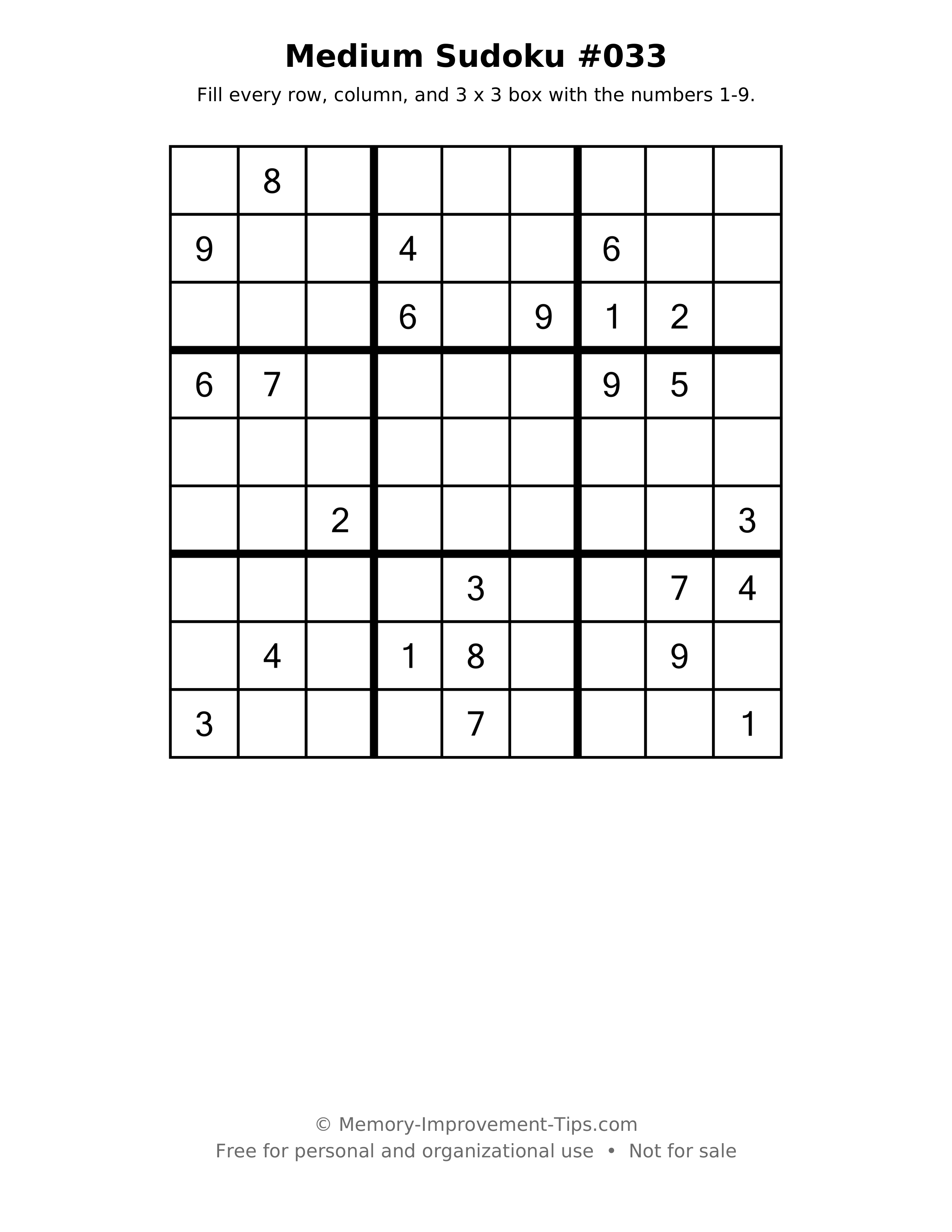 Printable puzzle: Medium Sudoku #033