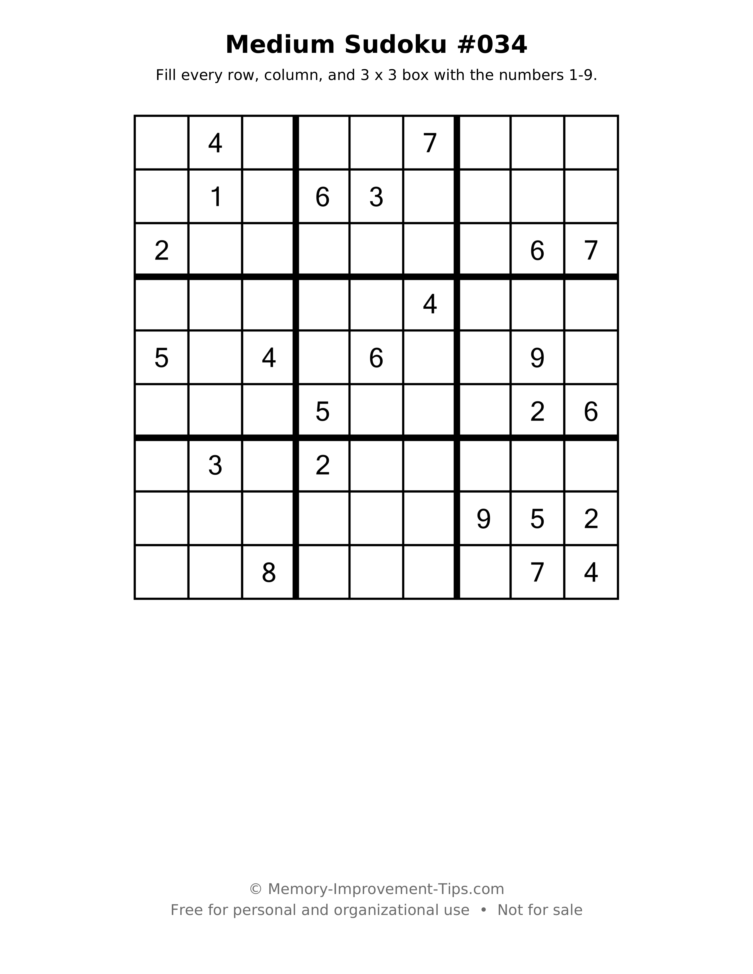 Printable puzzle: Medium Sudoku #034