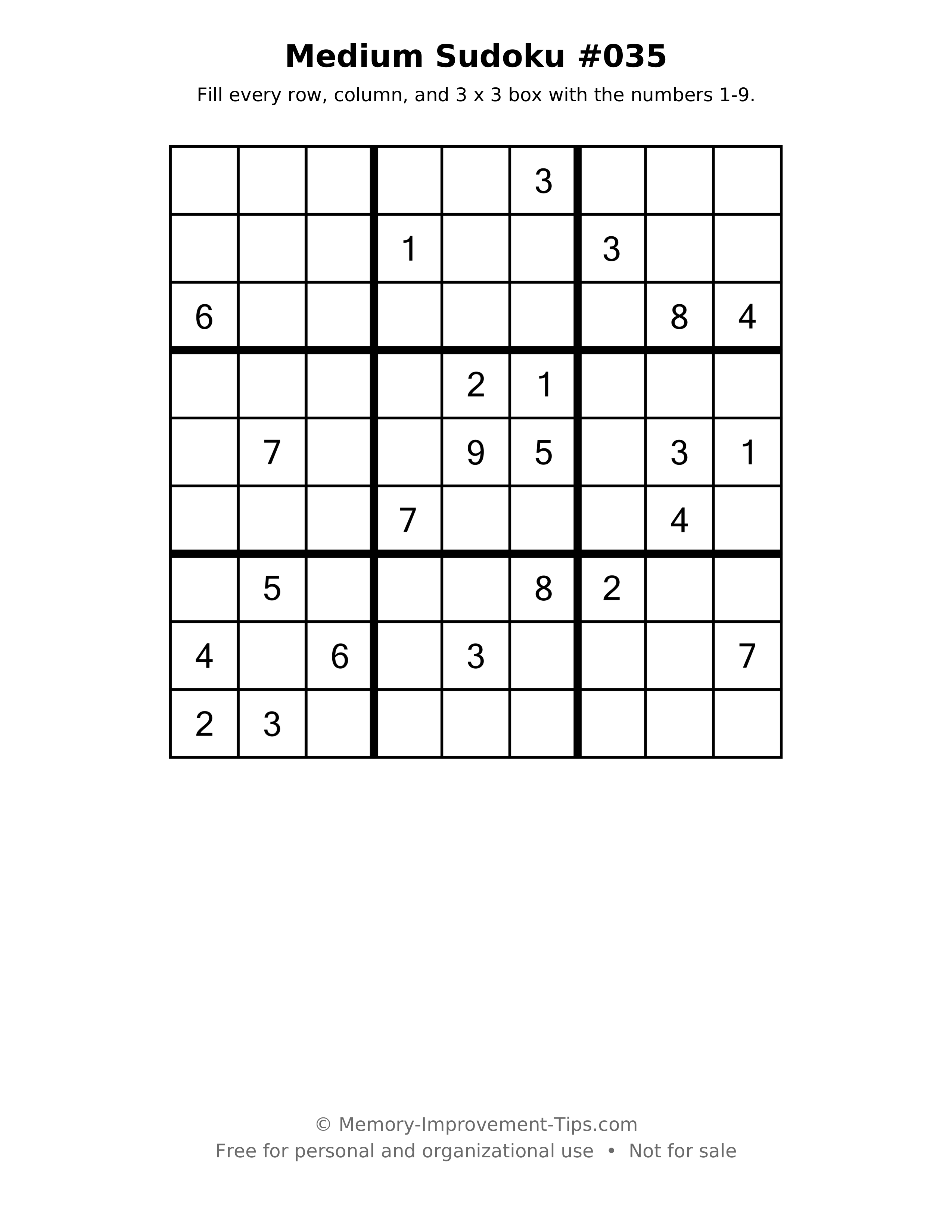 Printable puzzle: Medium Sudoku #035
