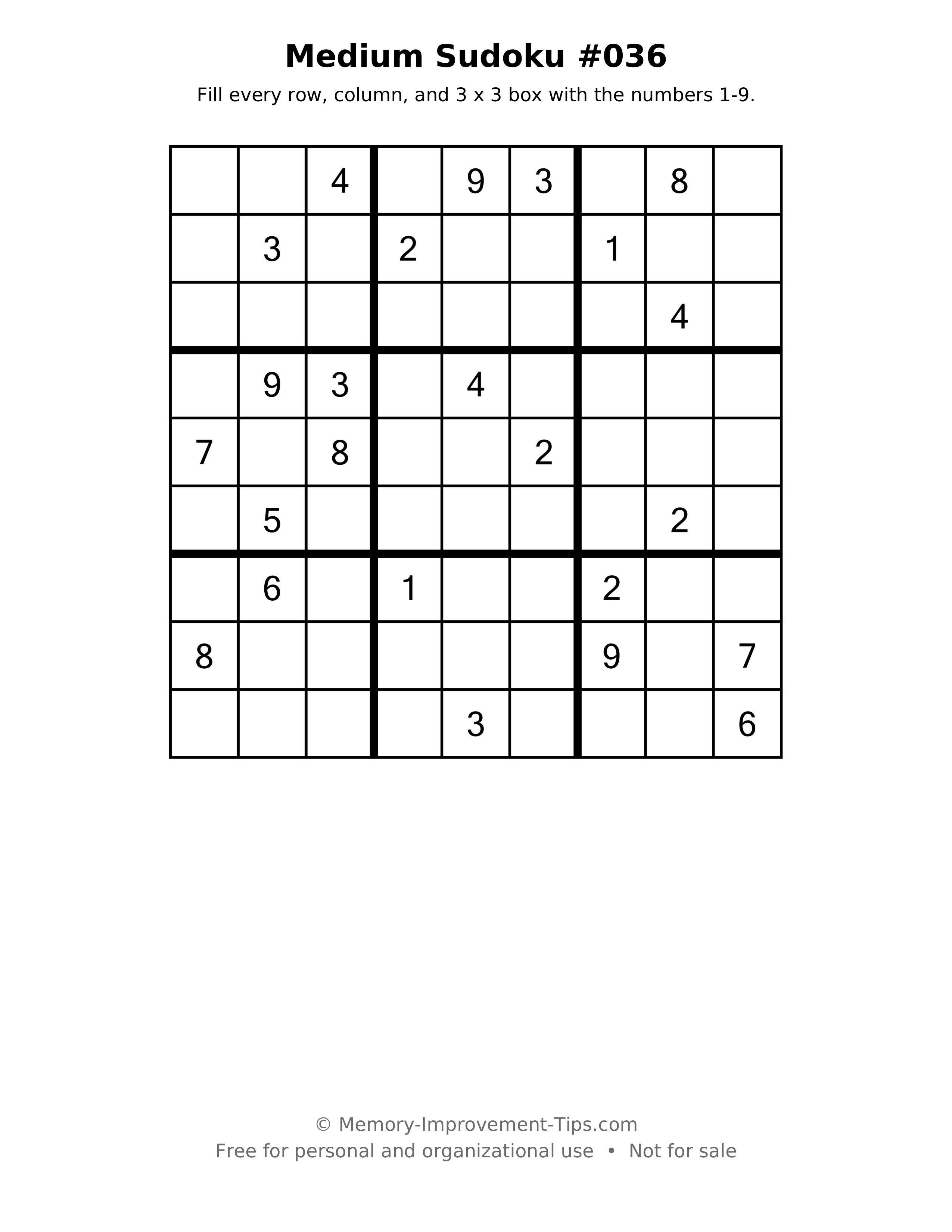 Printable puzzle: Medium Sudoku #036