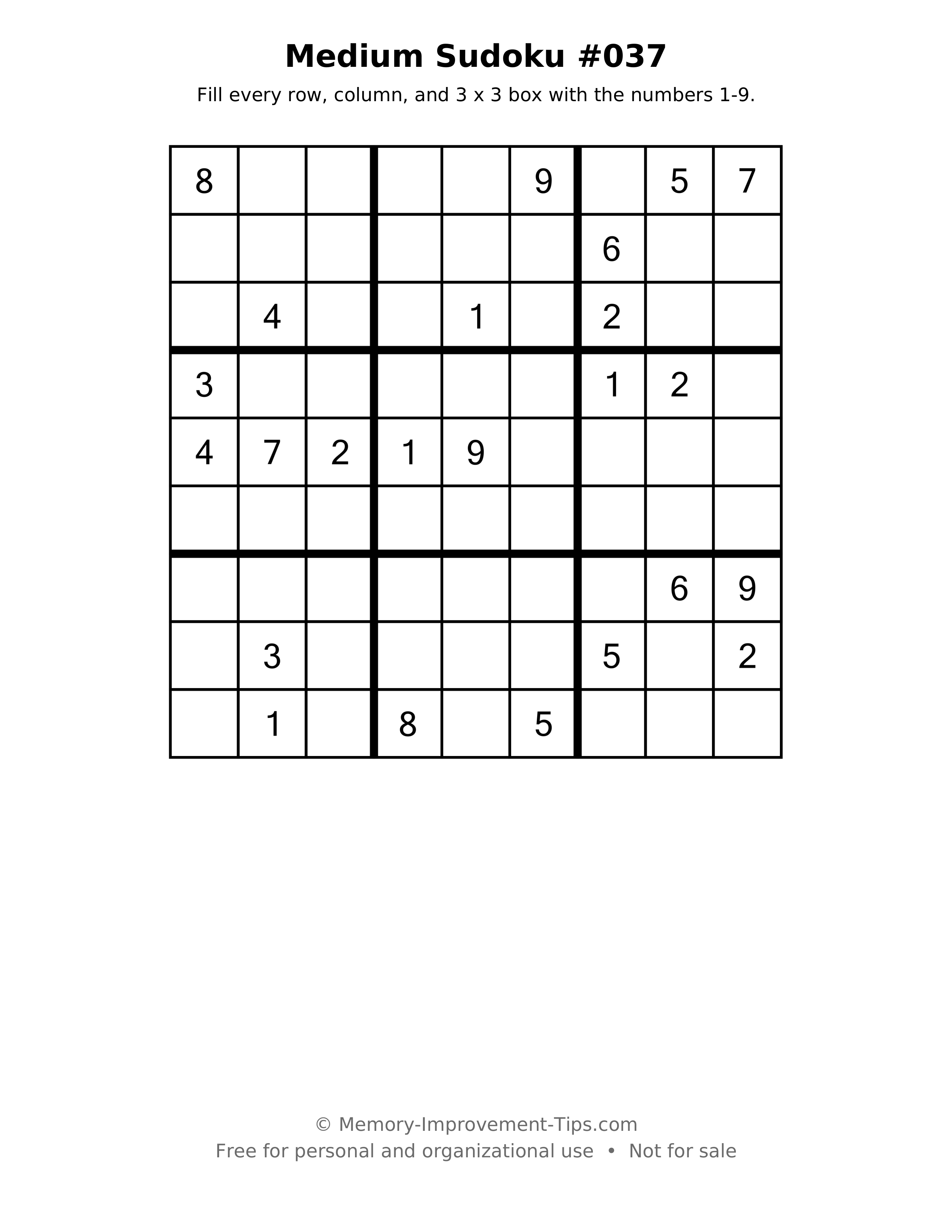 Printable puzzle: Medium Sudoku #037