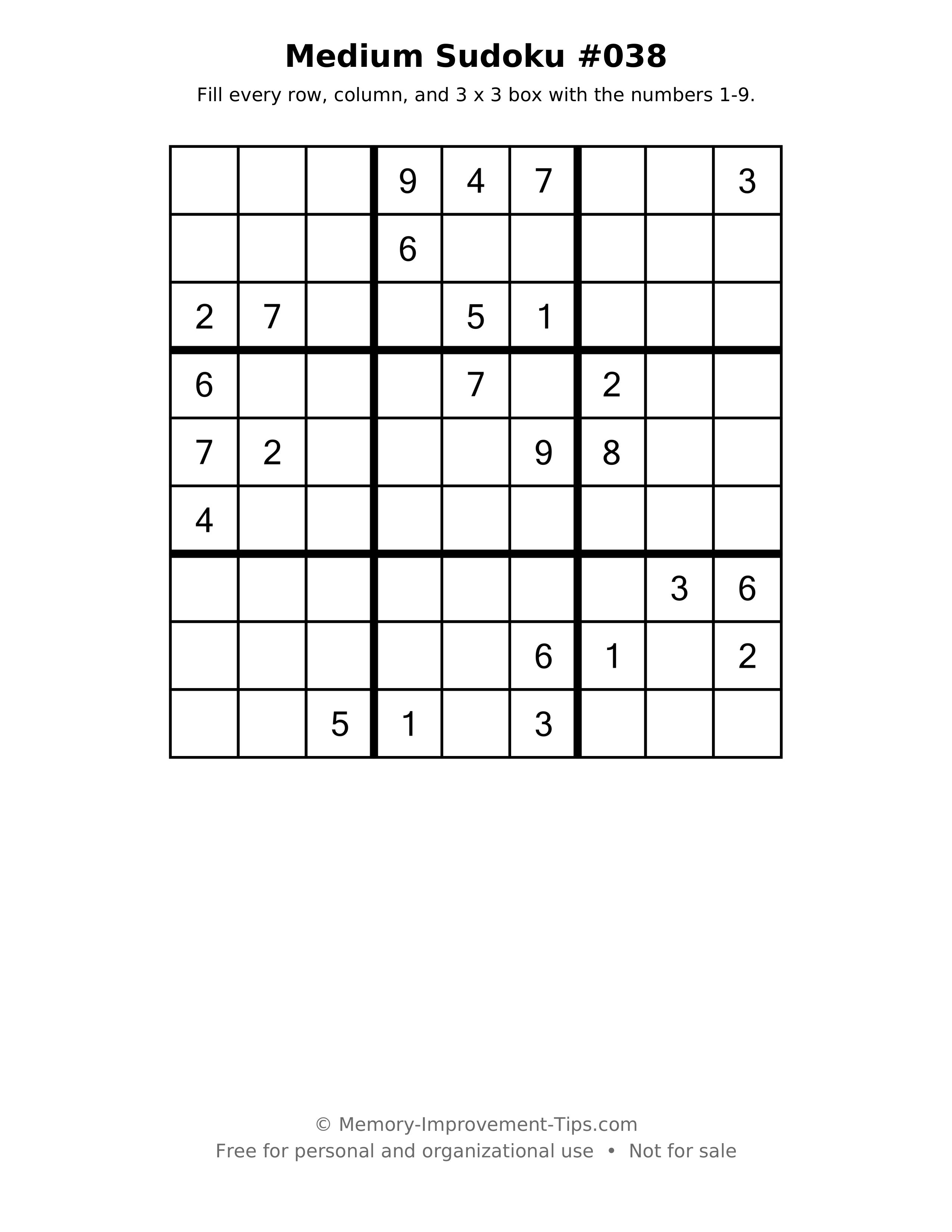 Printable puzzle: Medium Sudoku #038