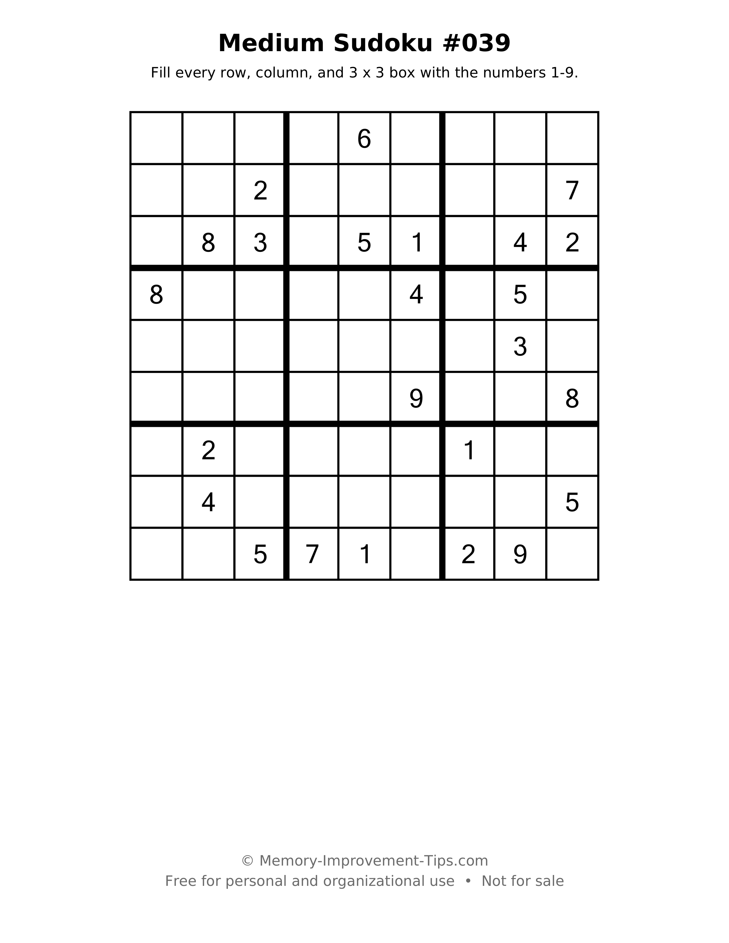 Printable puzzle: Medium Sudoku #039