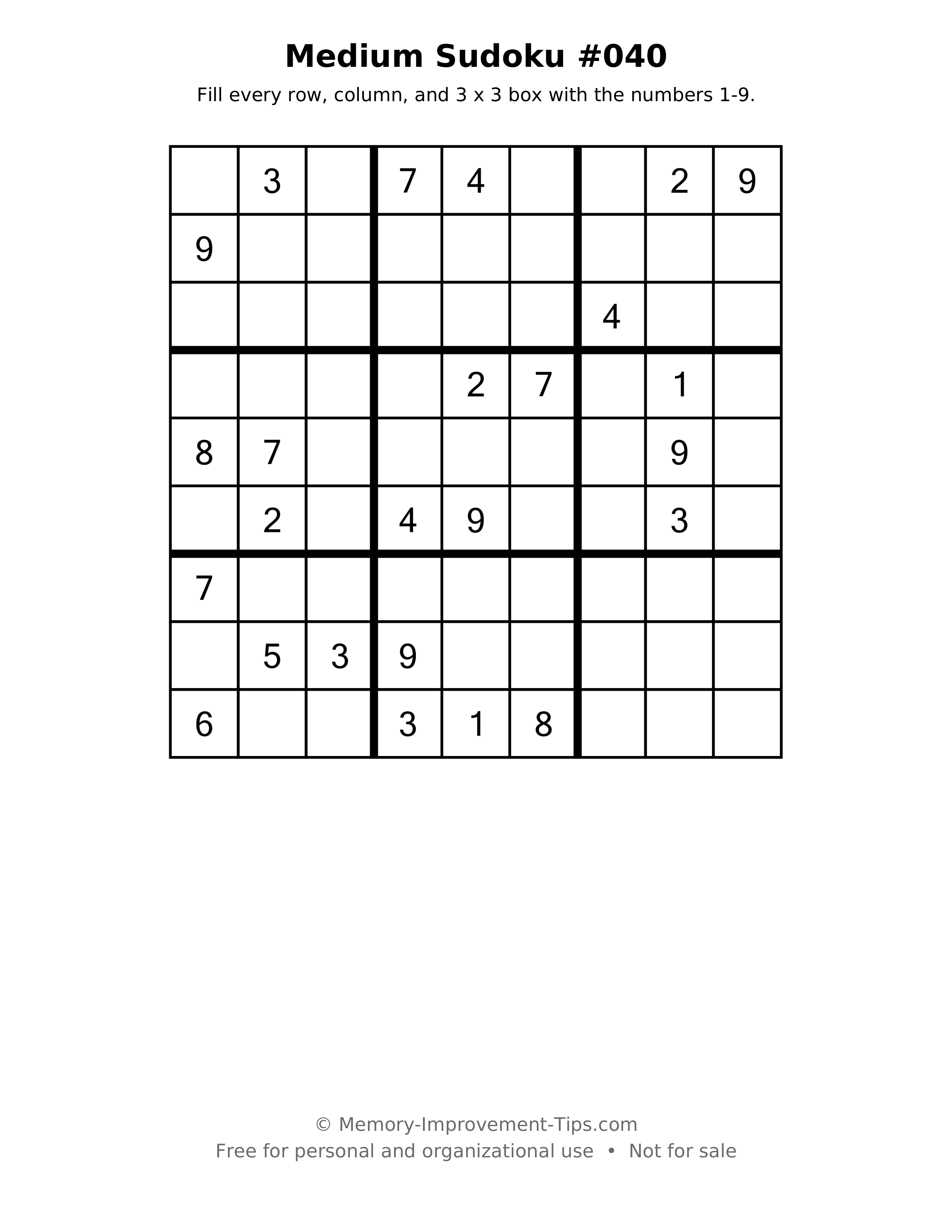Printable puzzle: Medium Sudoku #040