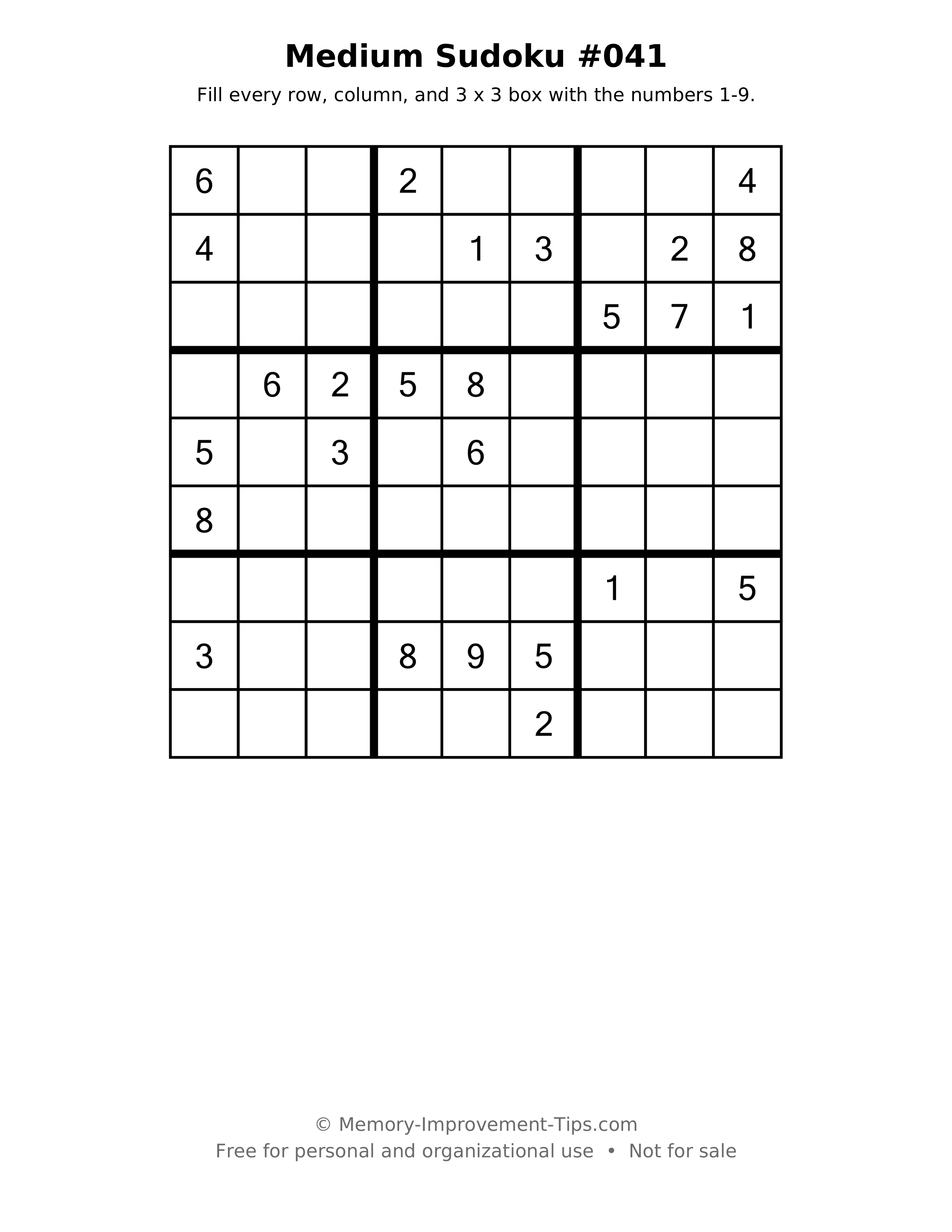 Printable puzzle: Medium Sudoku #041