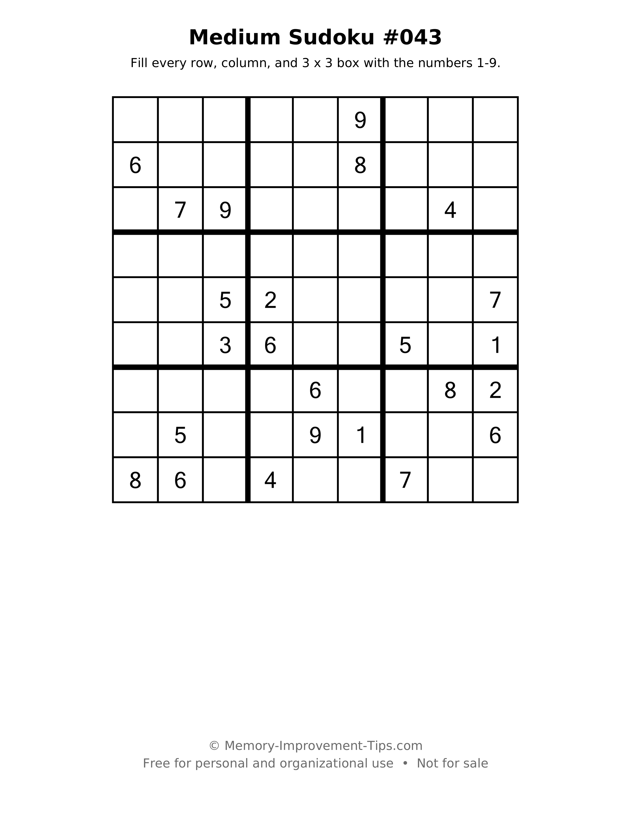 Printable puzzle: Medium Sudoku #043