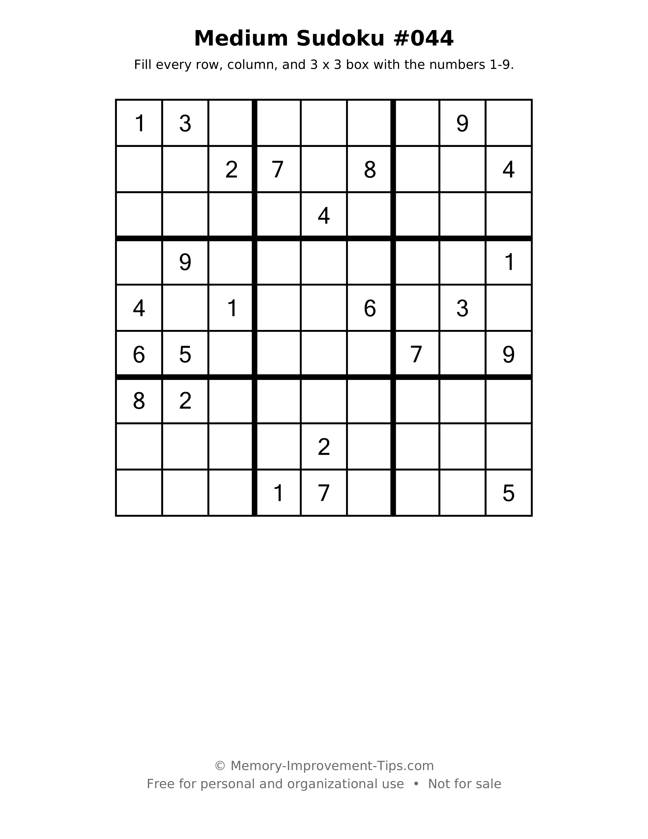 Printable puzzle: Medium Sudoku #044