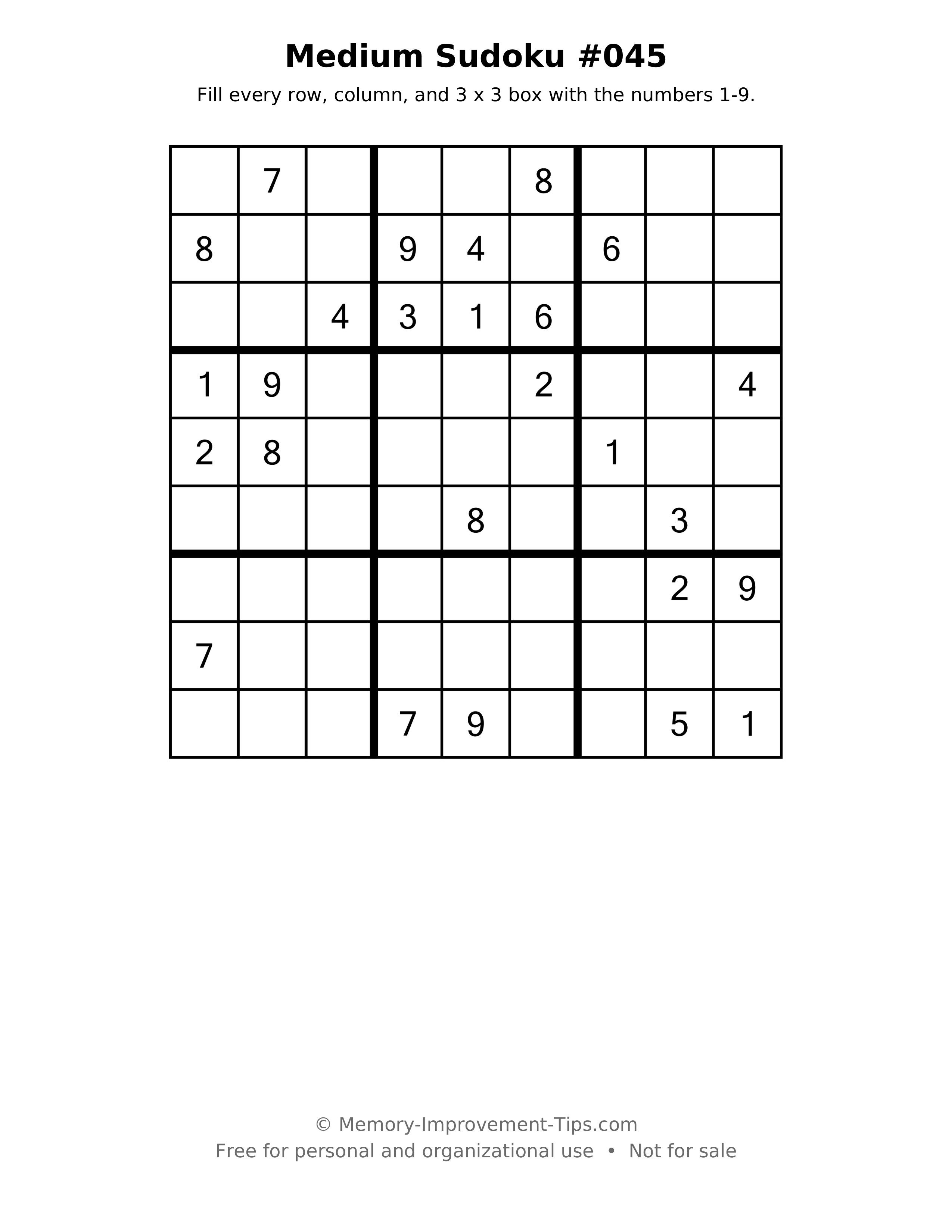 Printable puzzle: Medium Sudoku #045