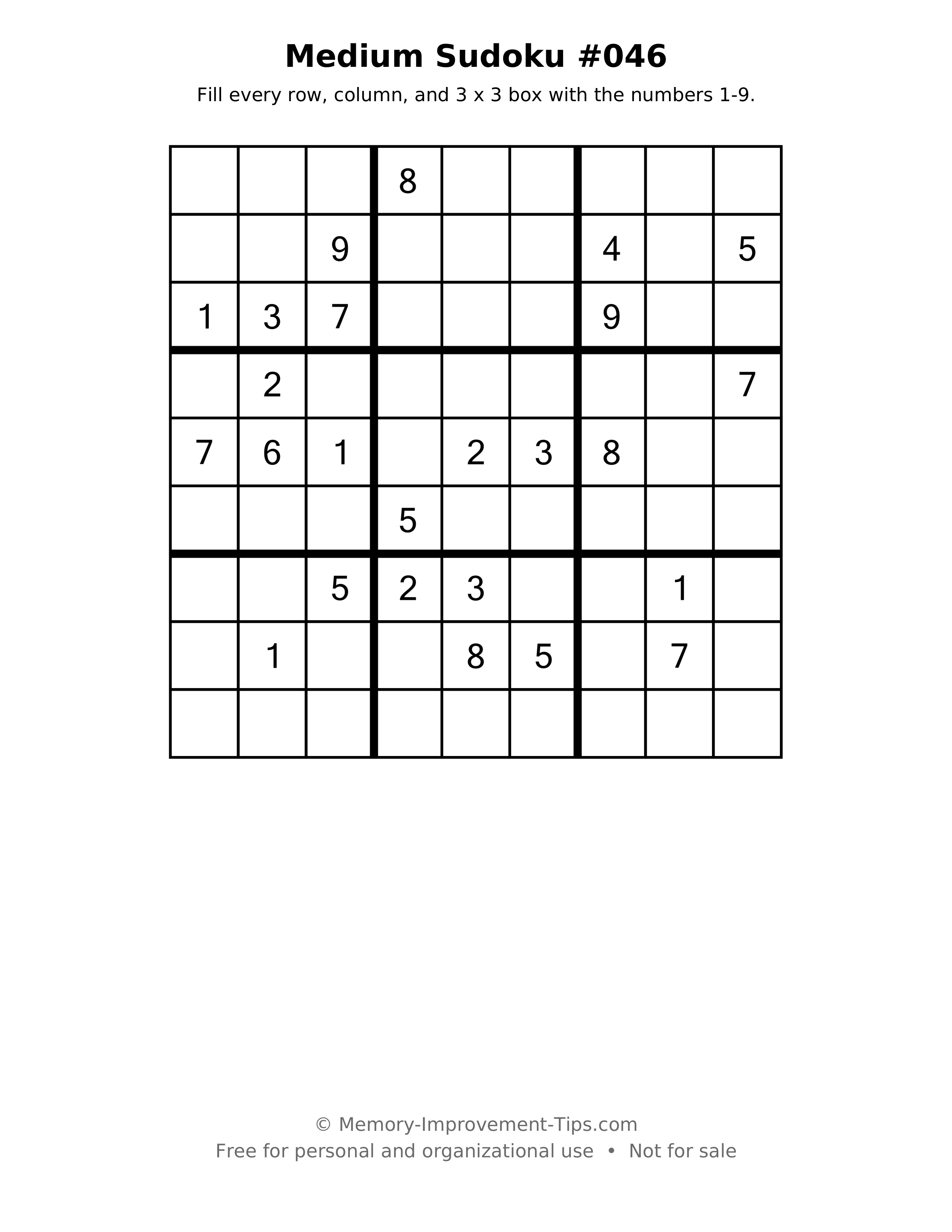Printable puzzle: Medium Sudoku #046