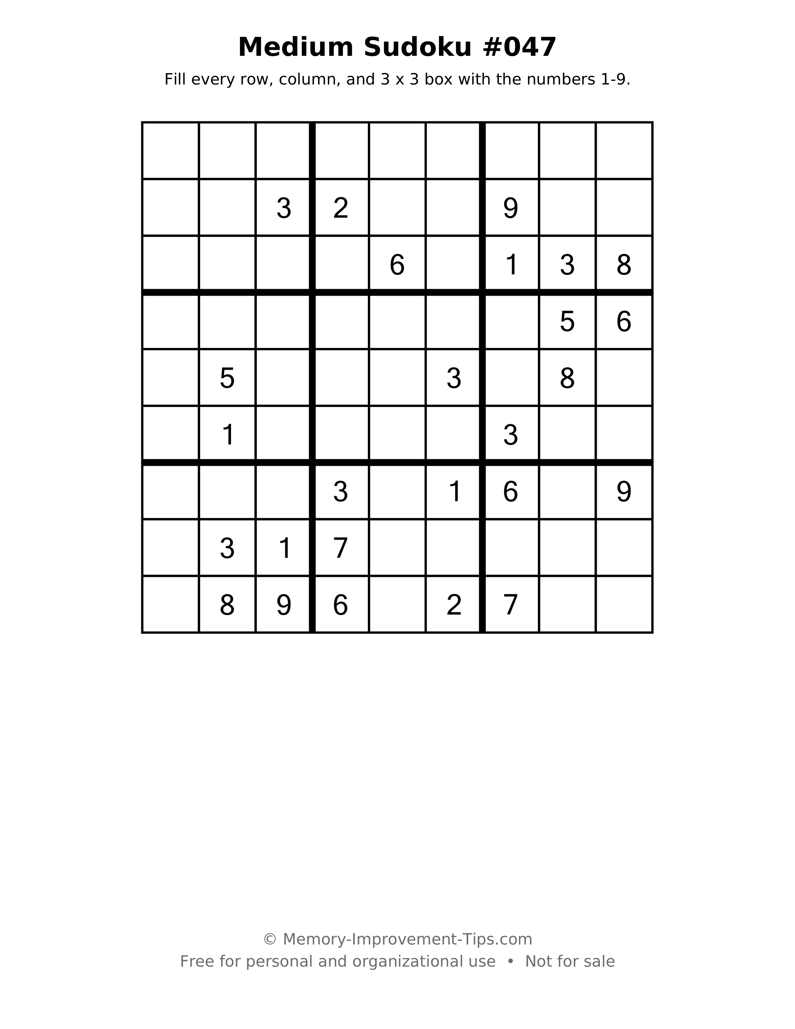 Printable puzzle: Medium Sudoku #047