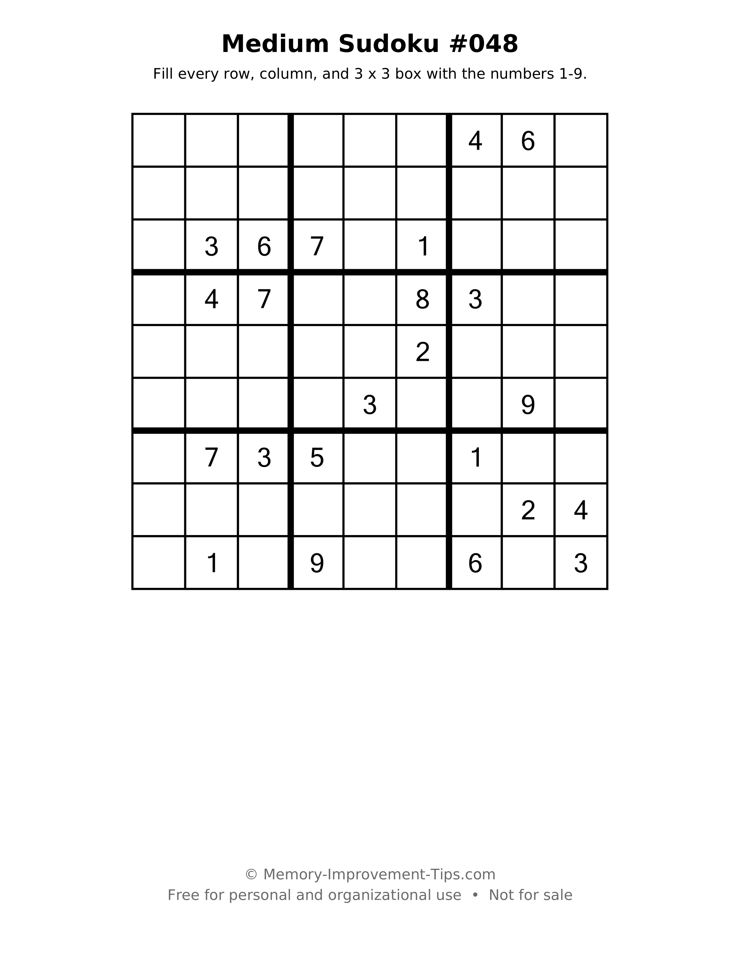 Printable puzzle: Medium Sudoku #048