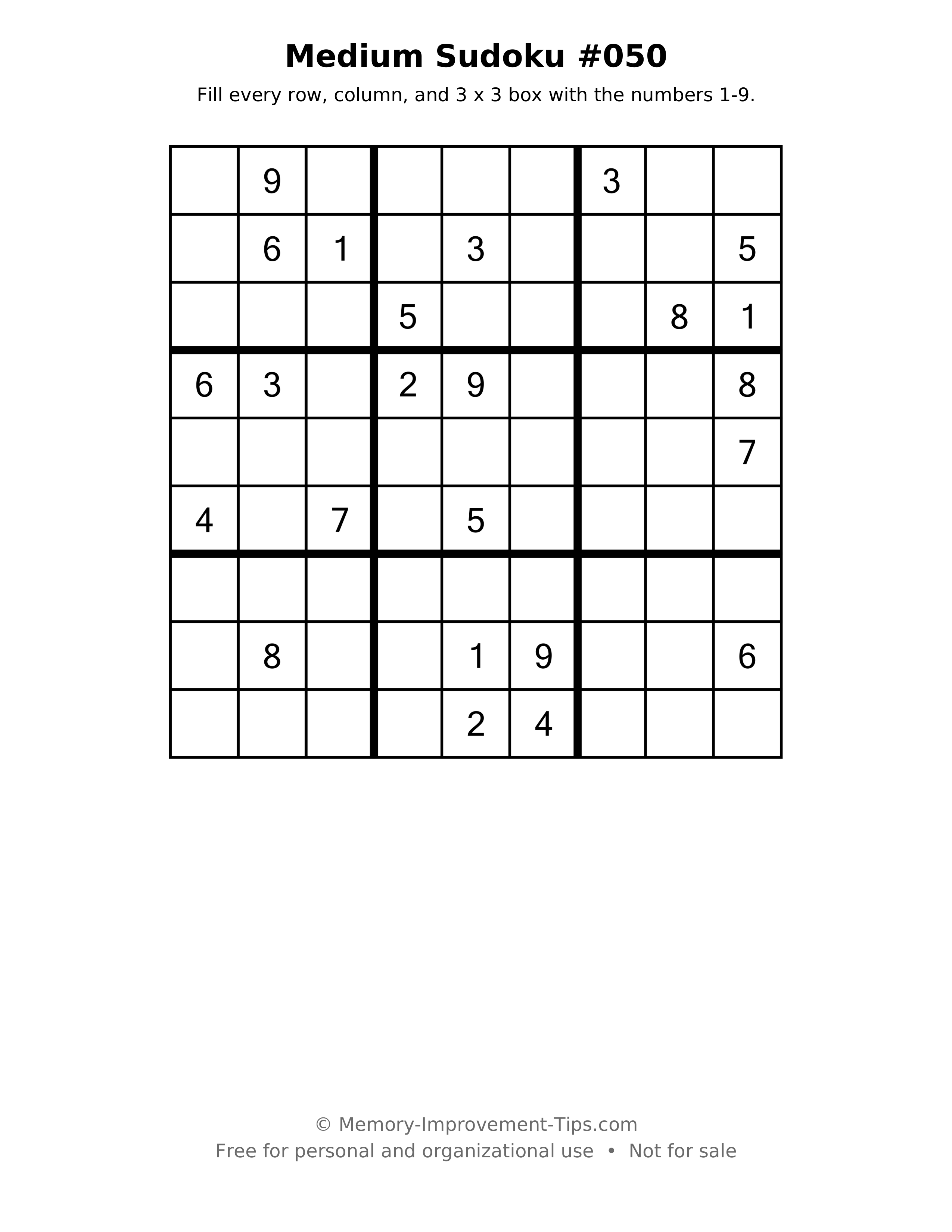 Printable puzzle: Medium Sudoku #050
