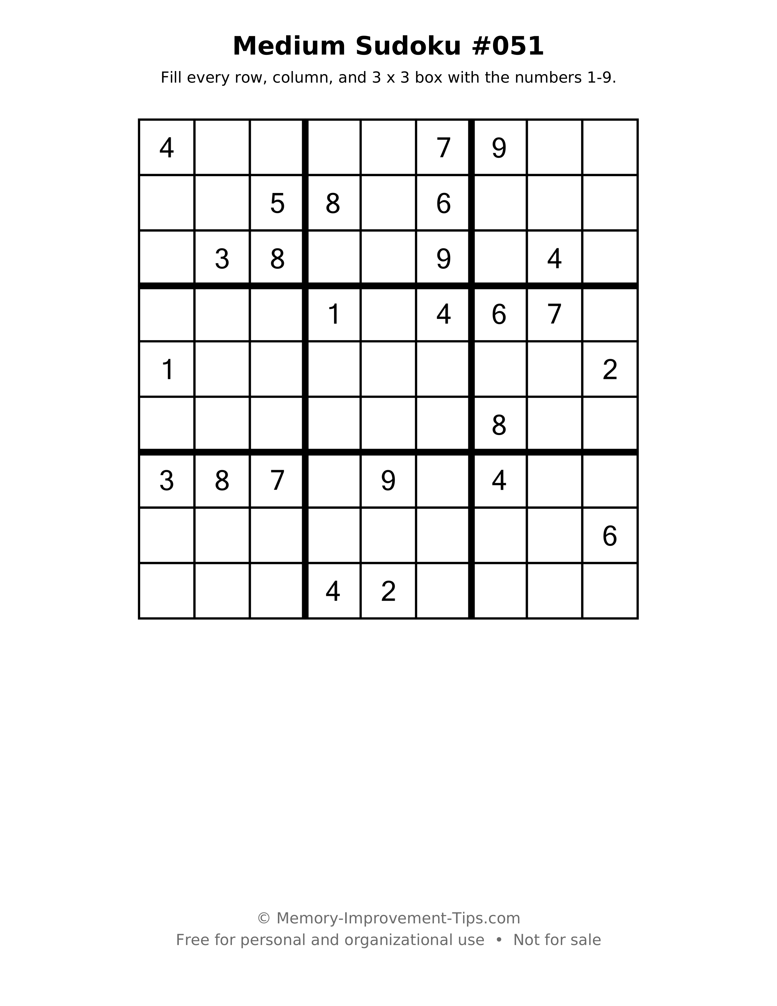 Printable puzzle: Medium Sudoku #051