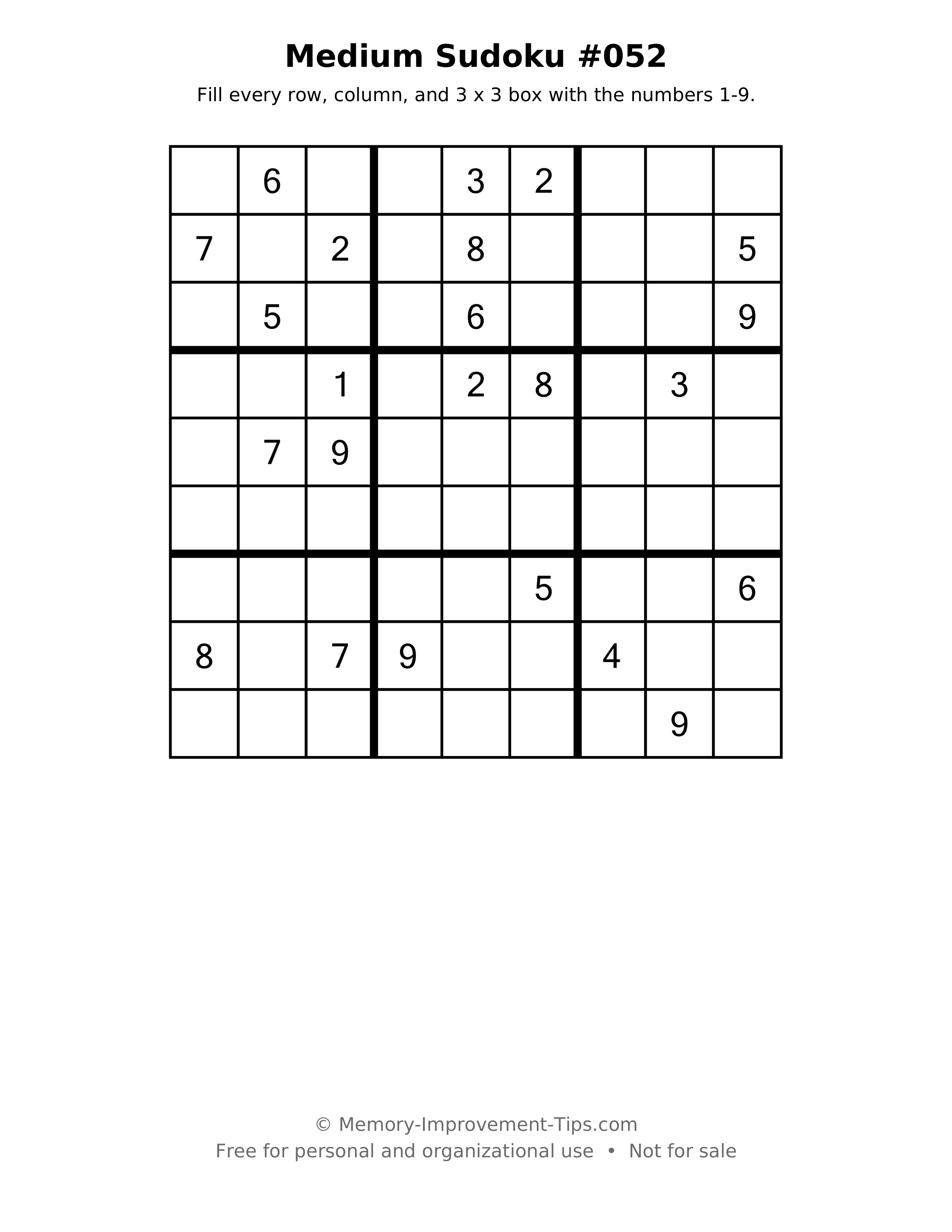 Printable puzzle: Medium Sudoku #052