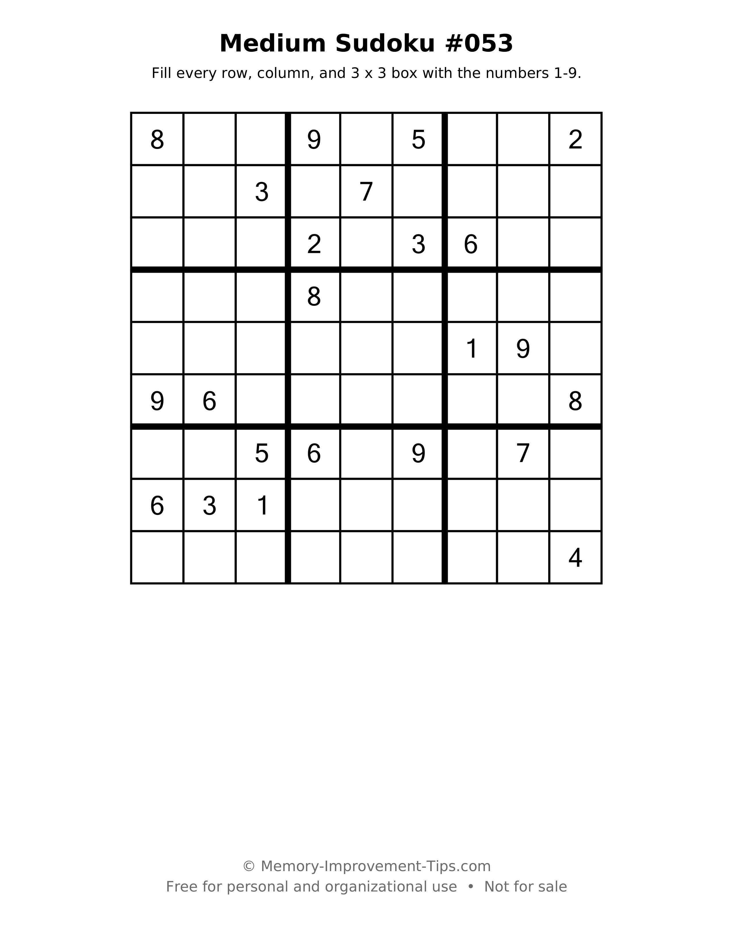 Printable puzzle: Medium Sudoku #053