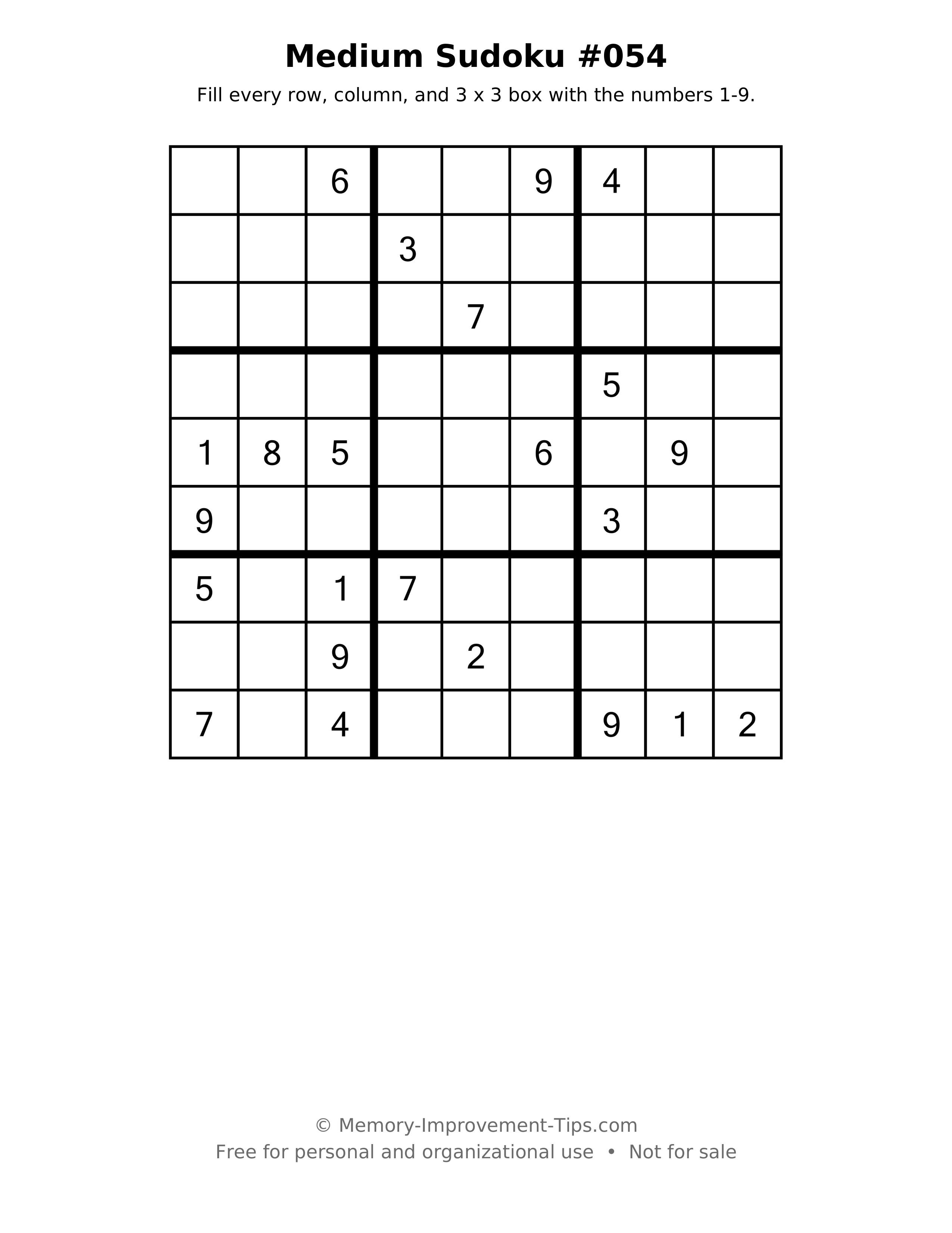 Printable puzzle: Medium Sudoku #054