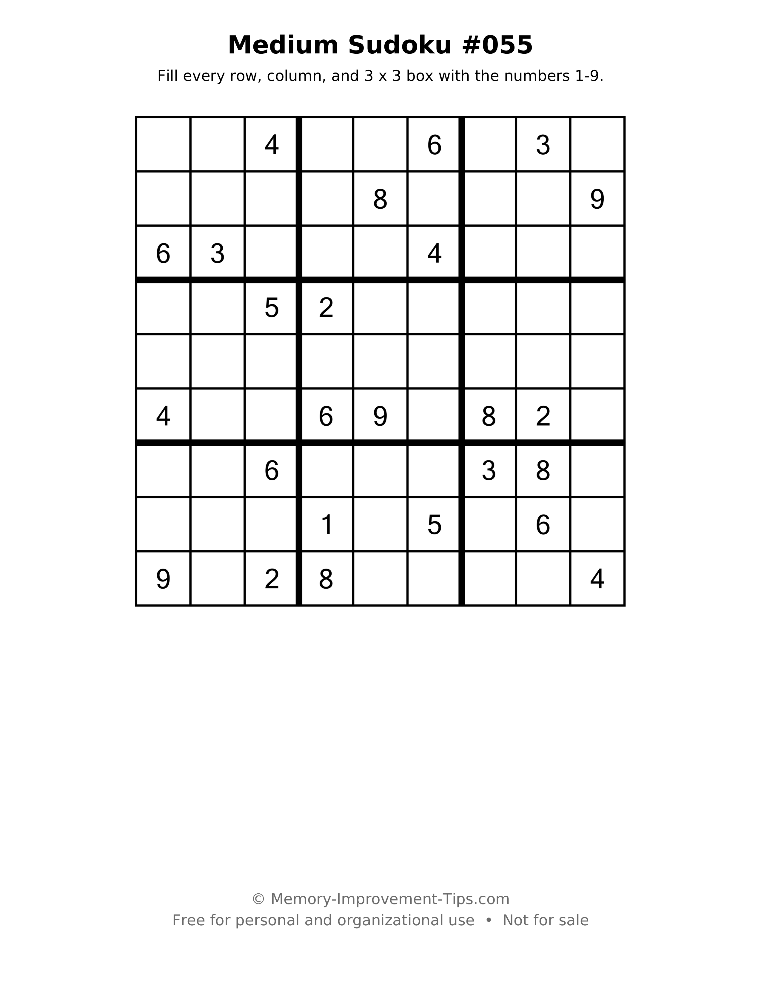 Printable puzzle: Medium Sudoku #055