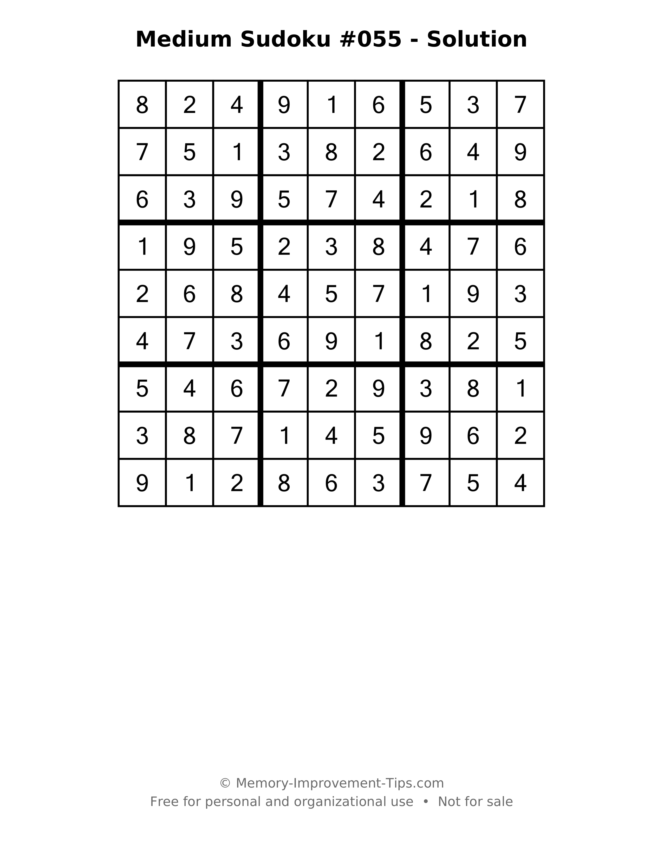 Printable solution: Medium Sudoku #055 - Solution