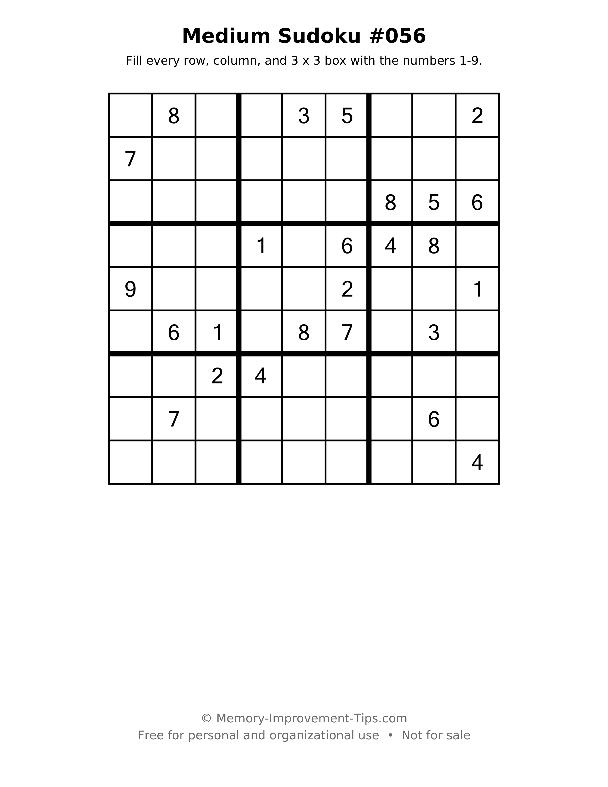 Printable puzzle: Medium Sudoku #056