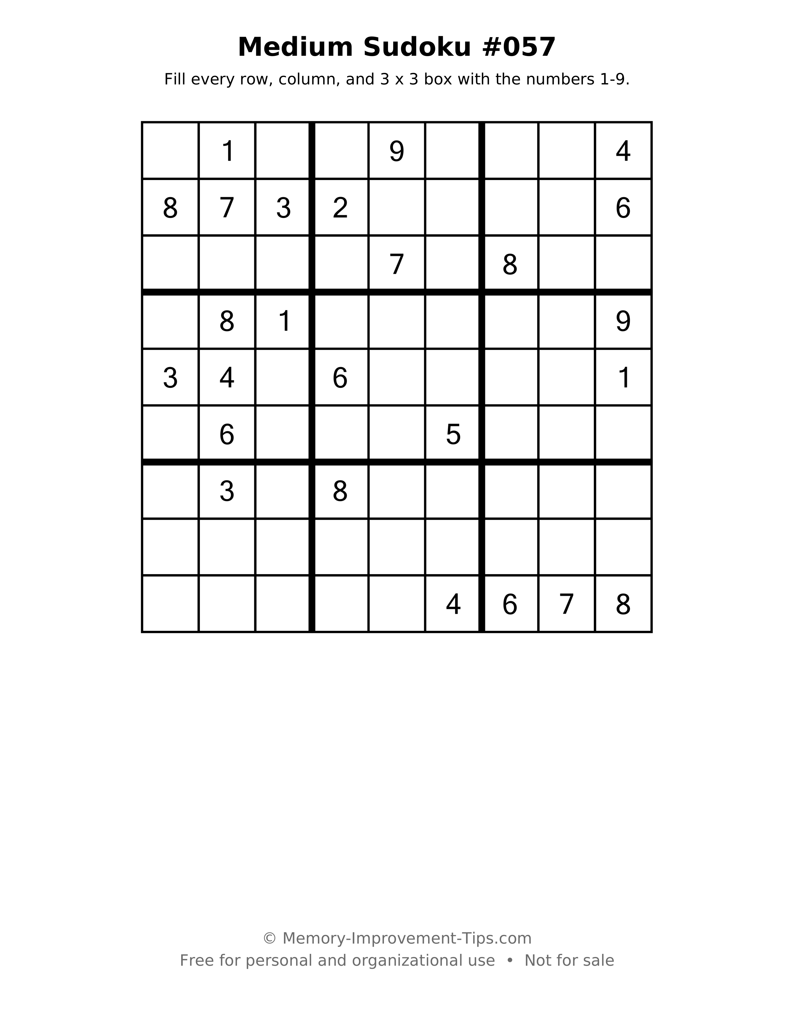Printable puzzle: Medium Sudoku #057