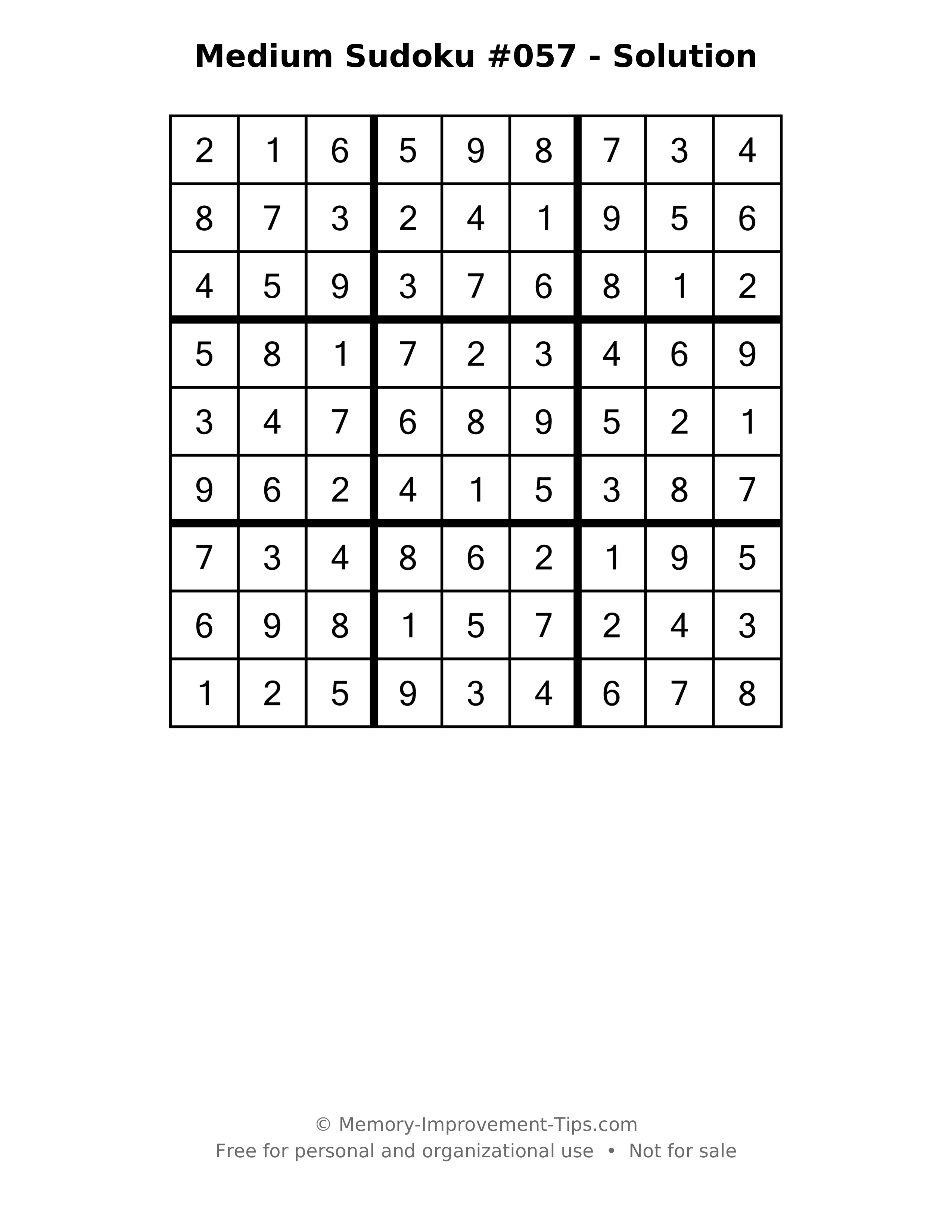 Printable solution: Medium Sudoku #057 - Solution