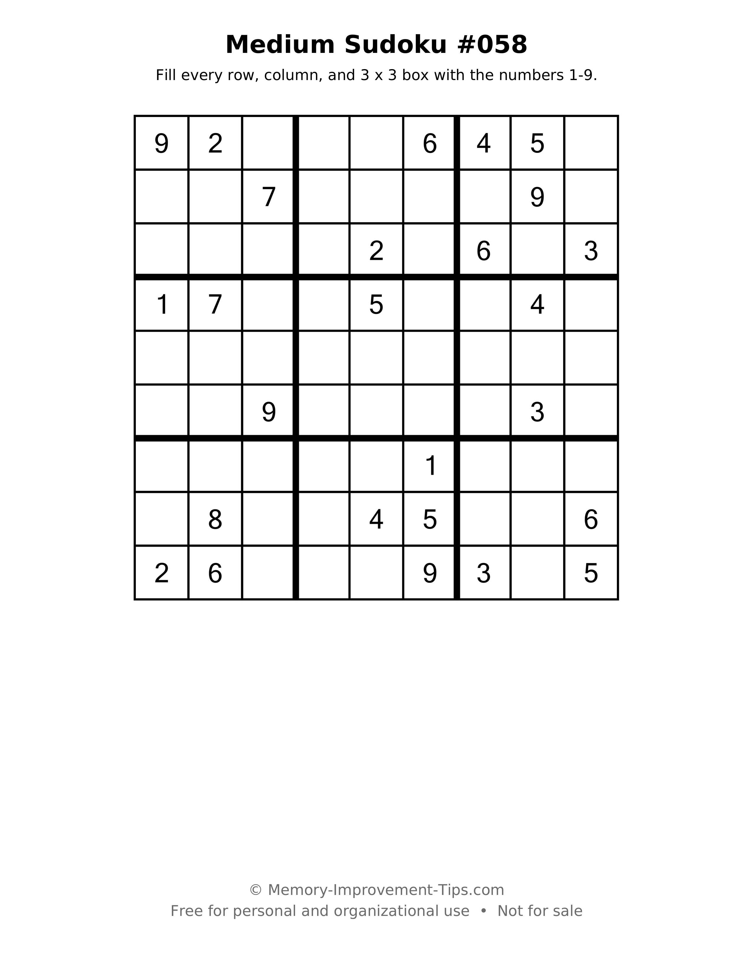 Printable puzzle: Medium Sudoku #058