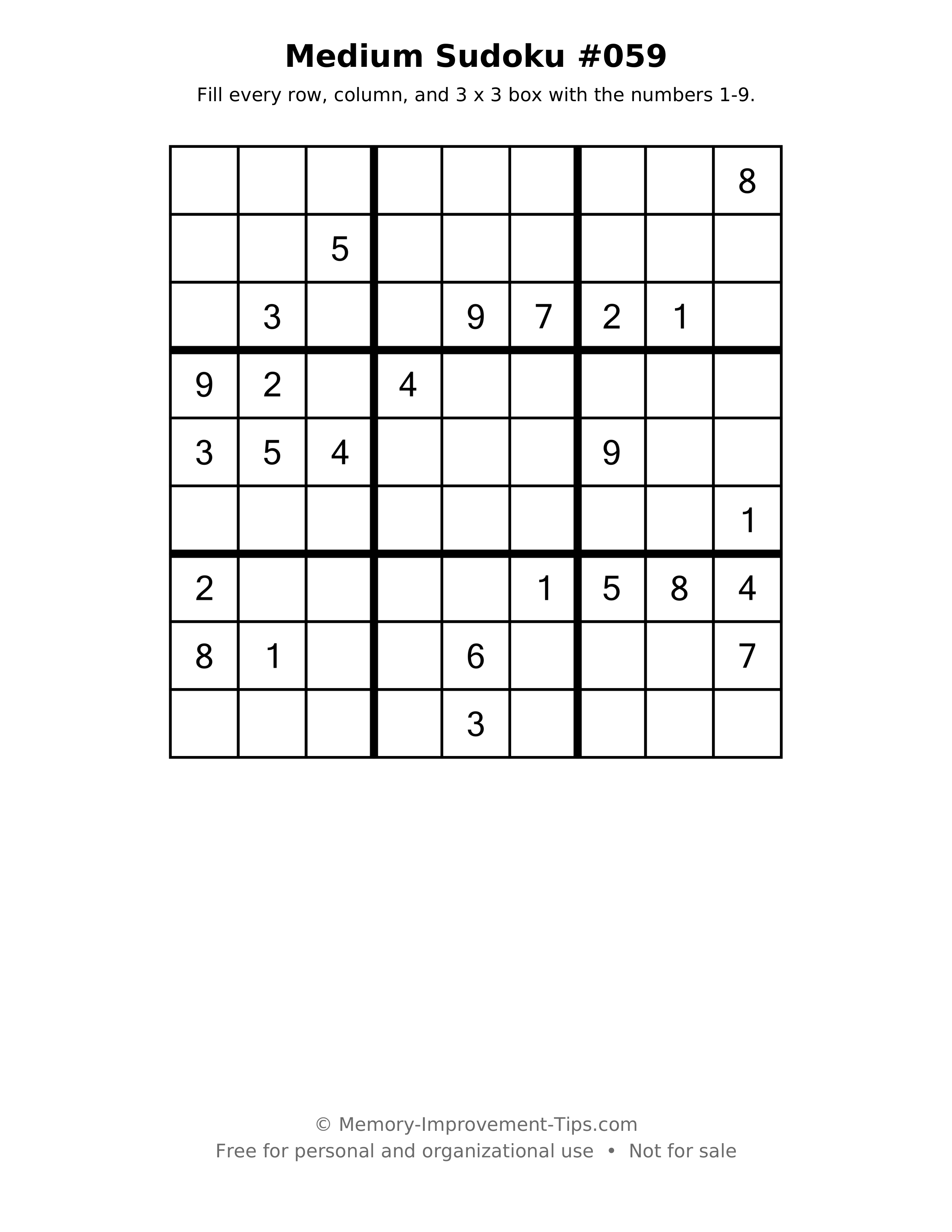Printable puzzle: Medium Sudoku #059