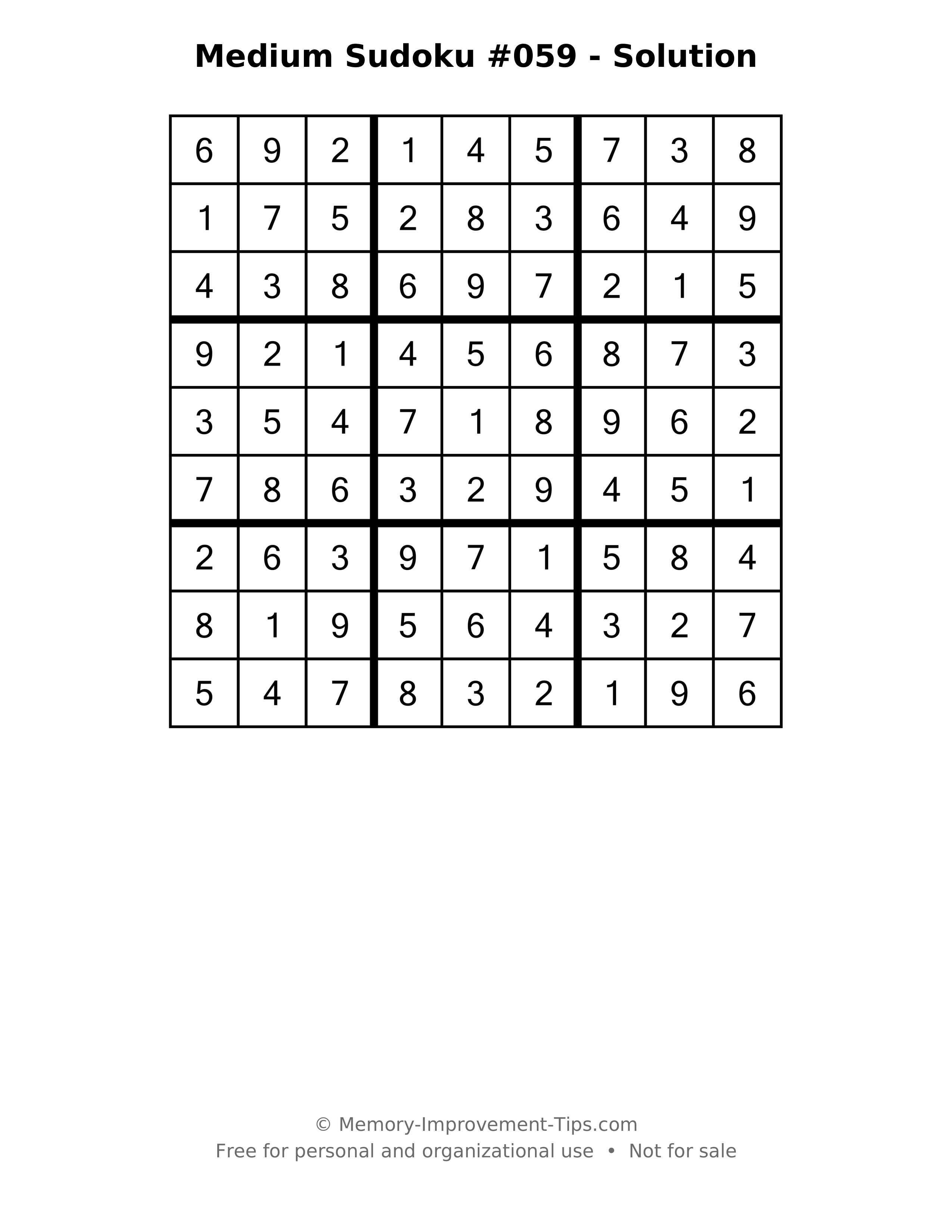 Printable solution: Medium Sudoku #059 - Solution
