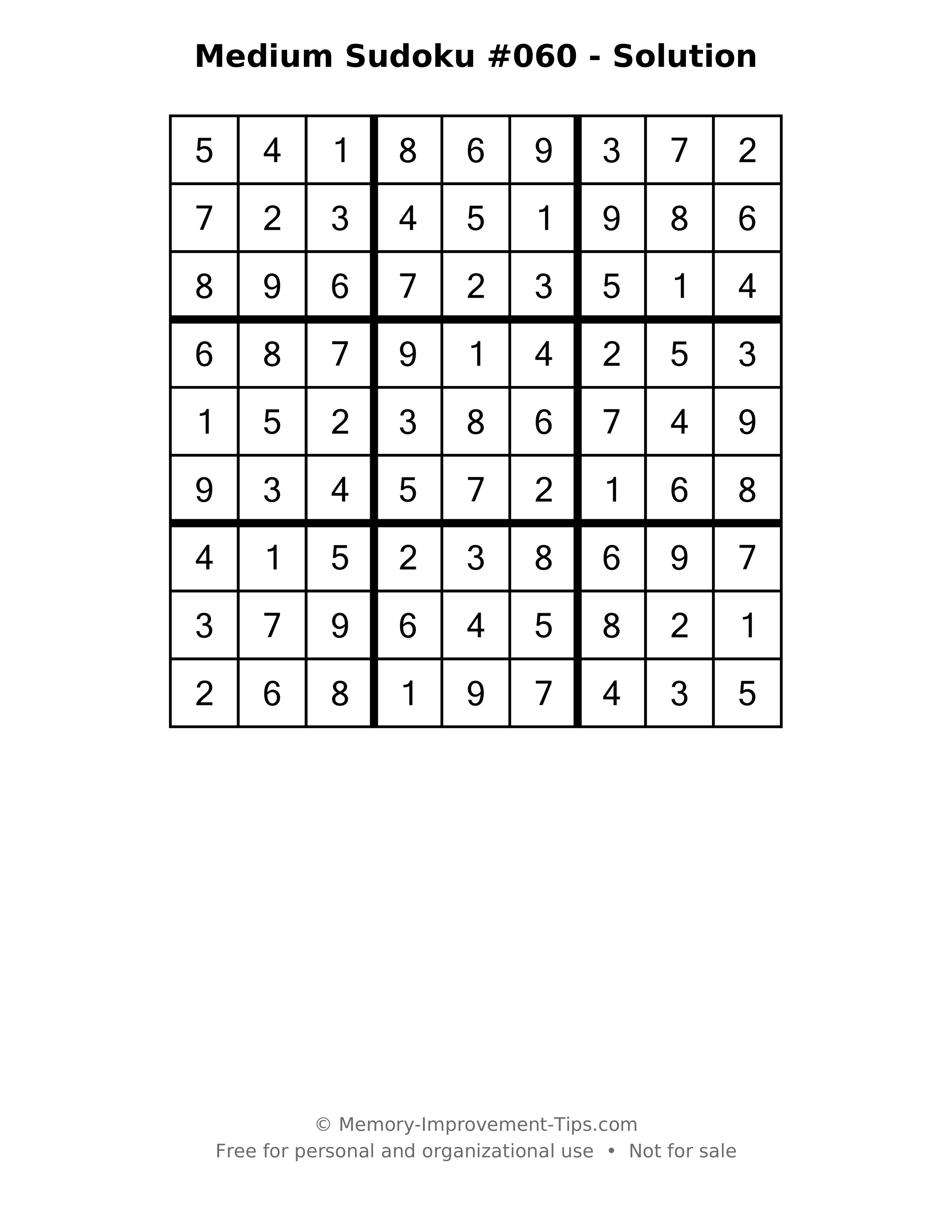 Printable solution: Medium Sudoku #060 - Solution