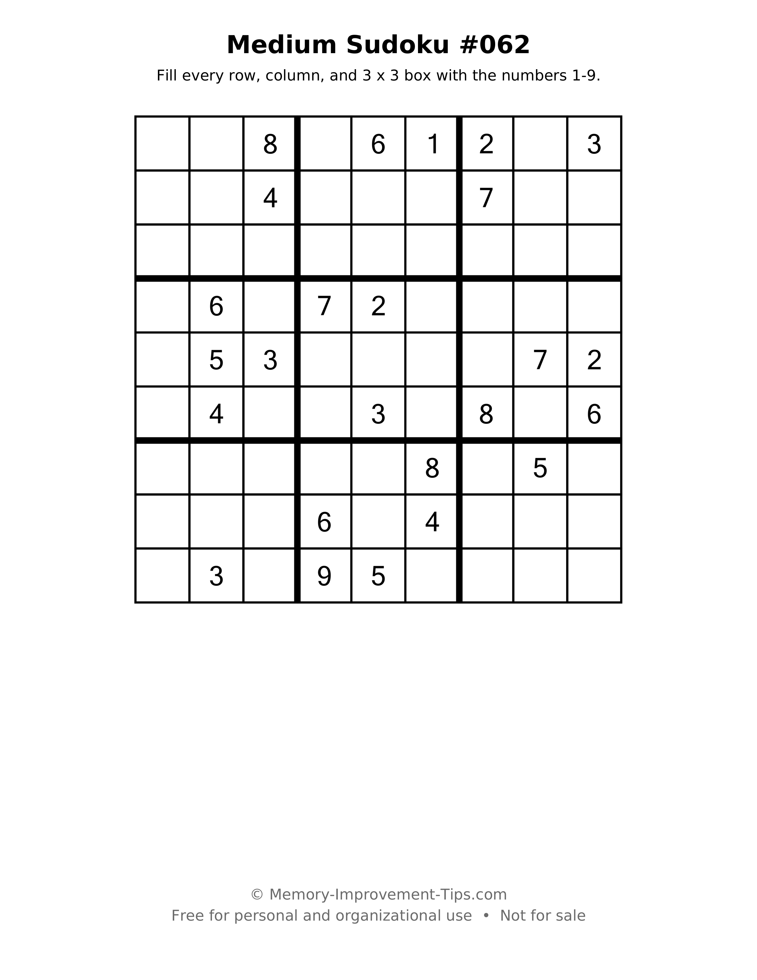 Printable puzzle: Medium Sudoku #062