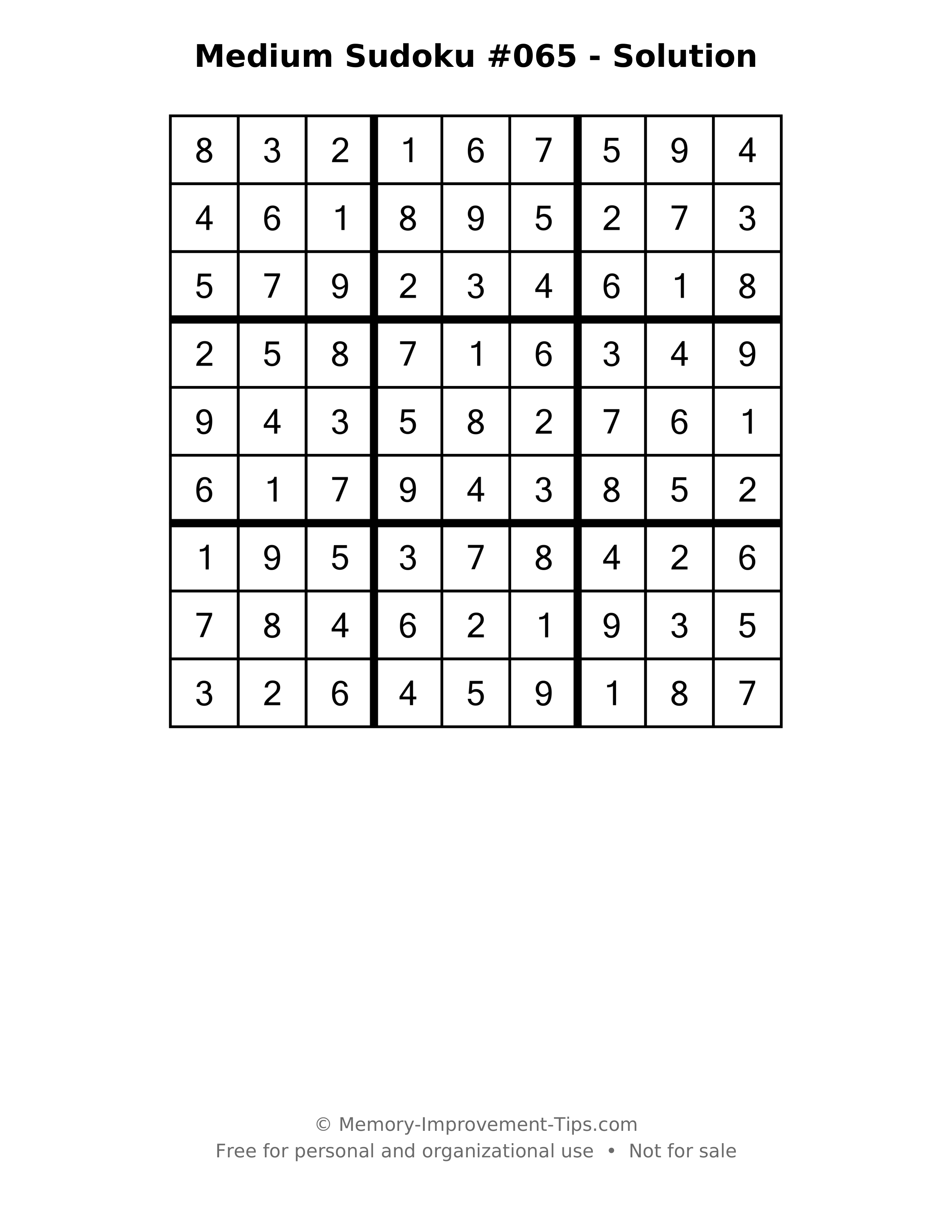 Printable solution: Medium Sudoku #065 - Solution