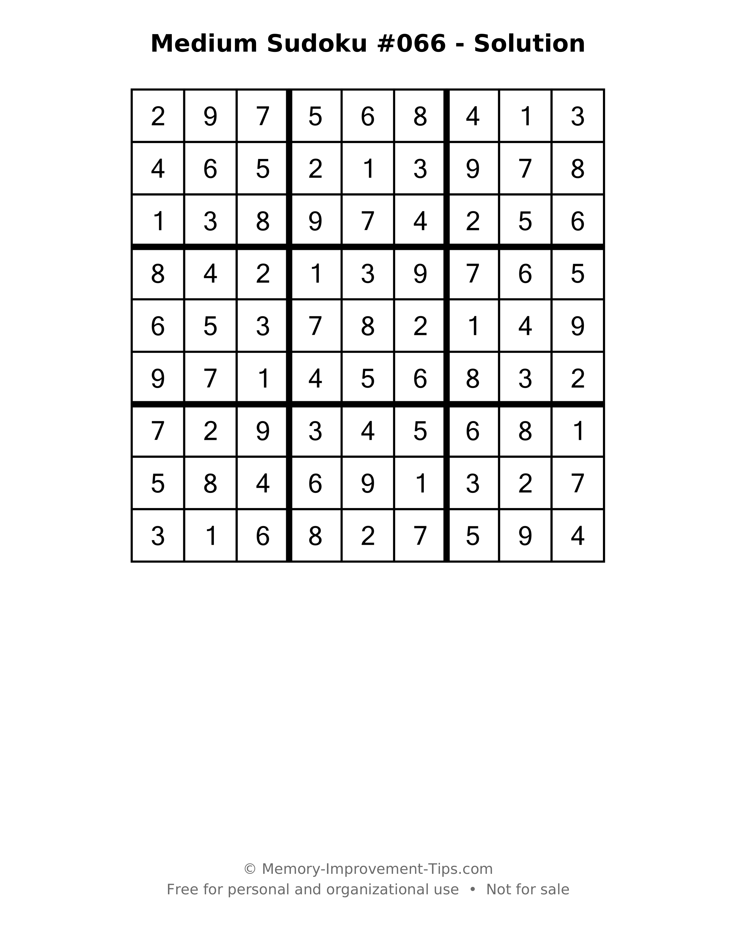 Printable solution: Medium Sudoku #066 - Solution