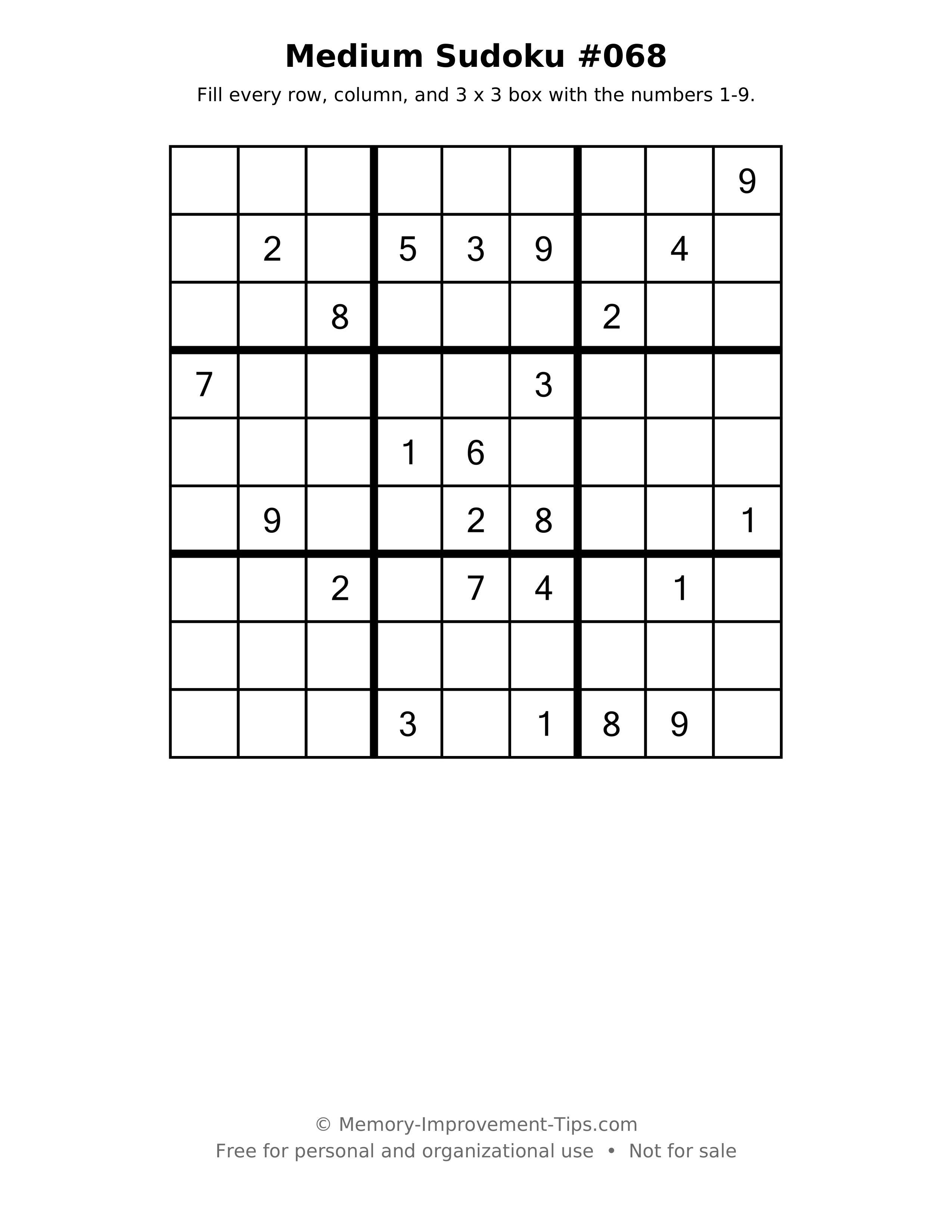 Printable puzzle: Medium Sudoku #068