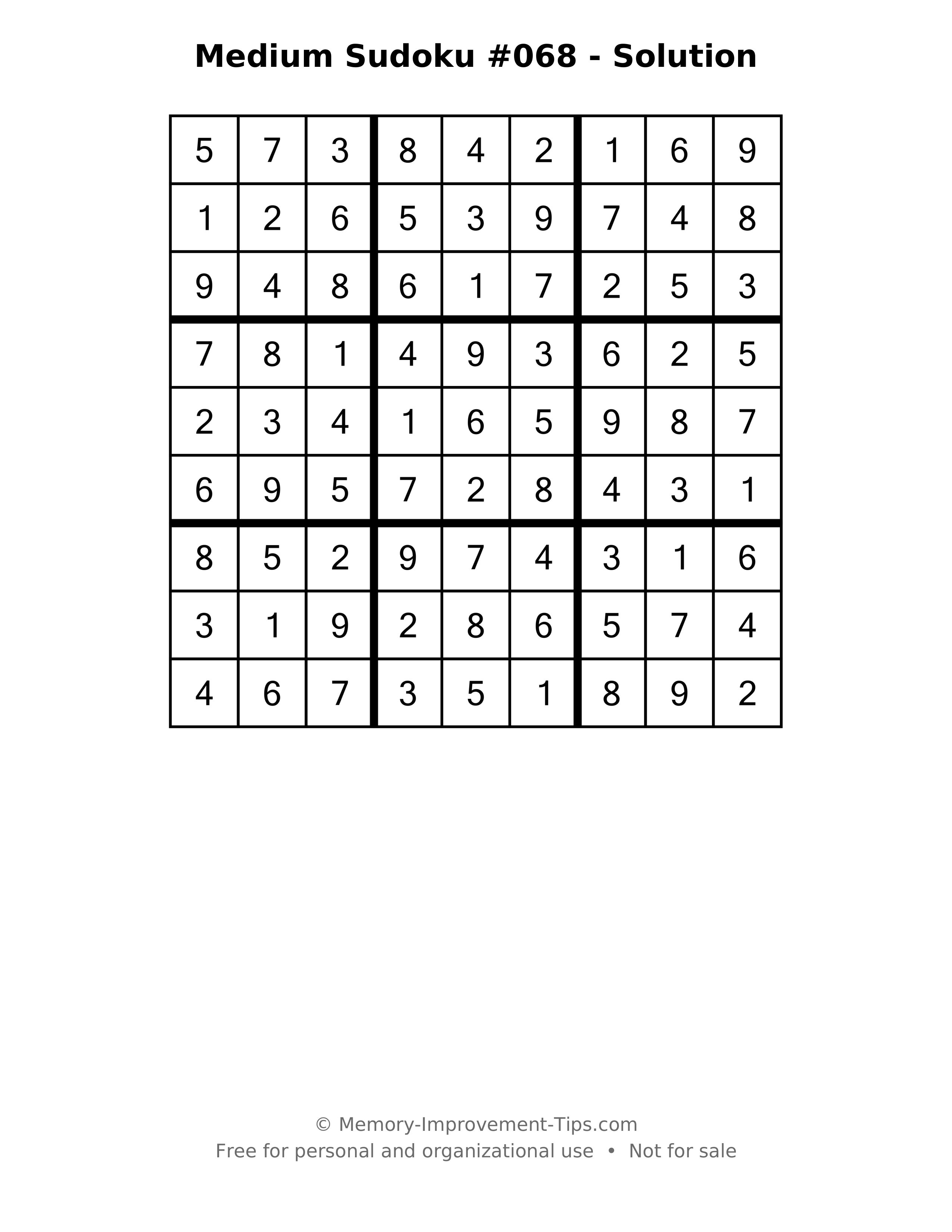 Printable solution: Medium Sudoku #068 - Solution