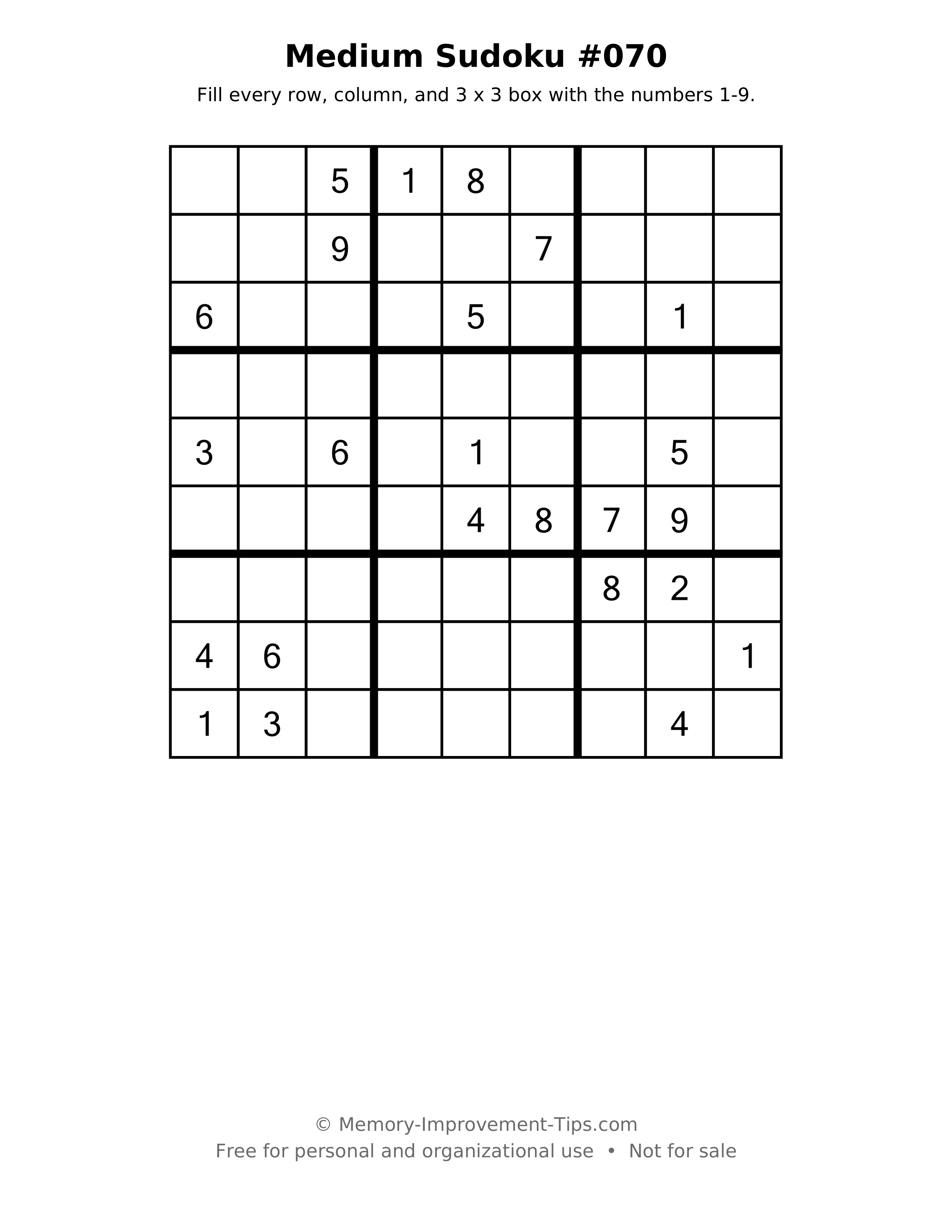 Printable puzzle: Medium Sudoku #070