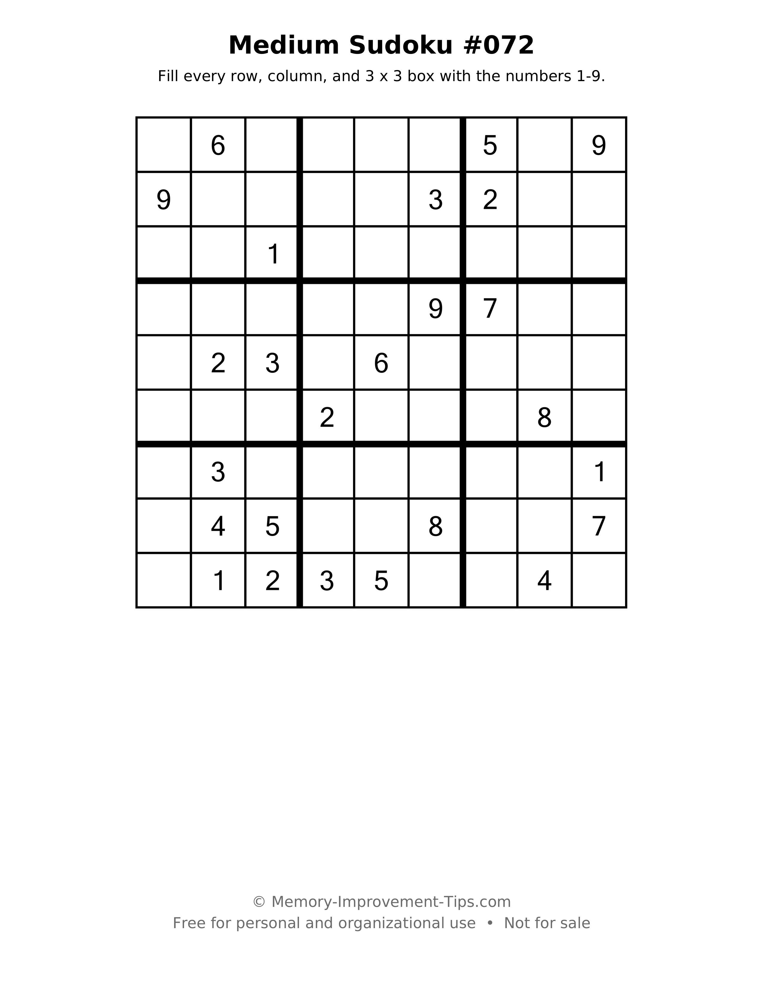 Printable puzzle: Medium Sudoku #072