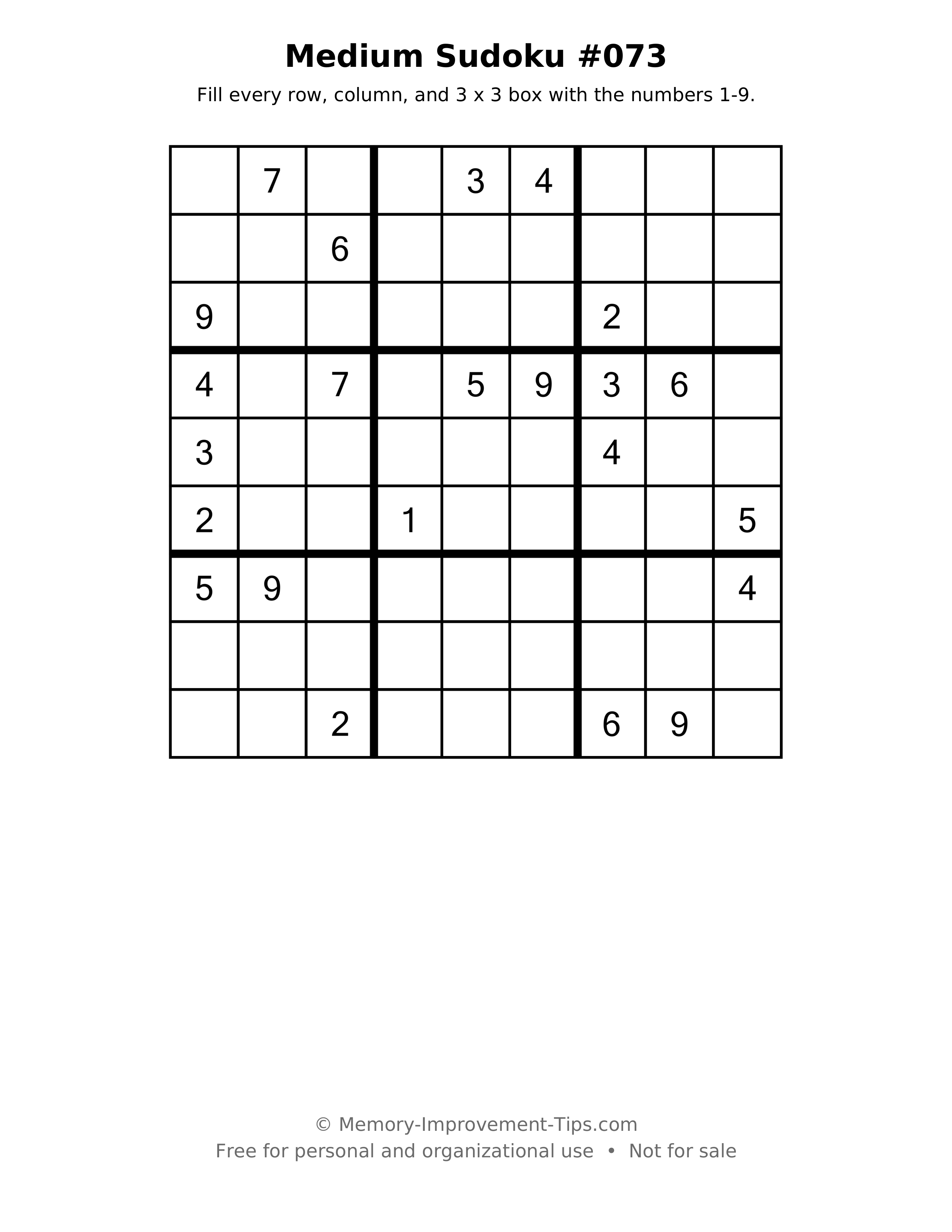 Printable puzzle: Medium Sudoku #073