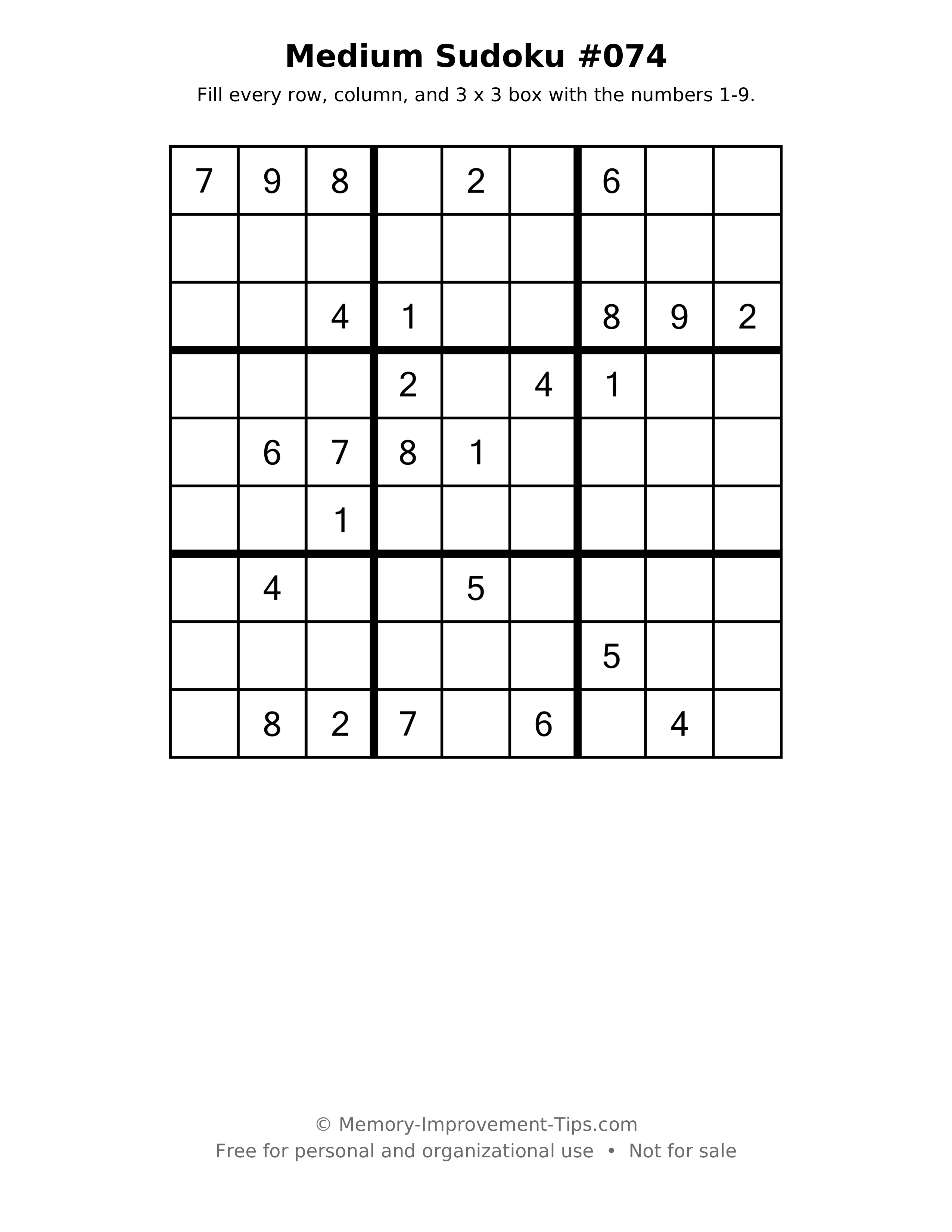 Printable puzzle: Medium Sudoku #074