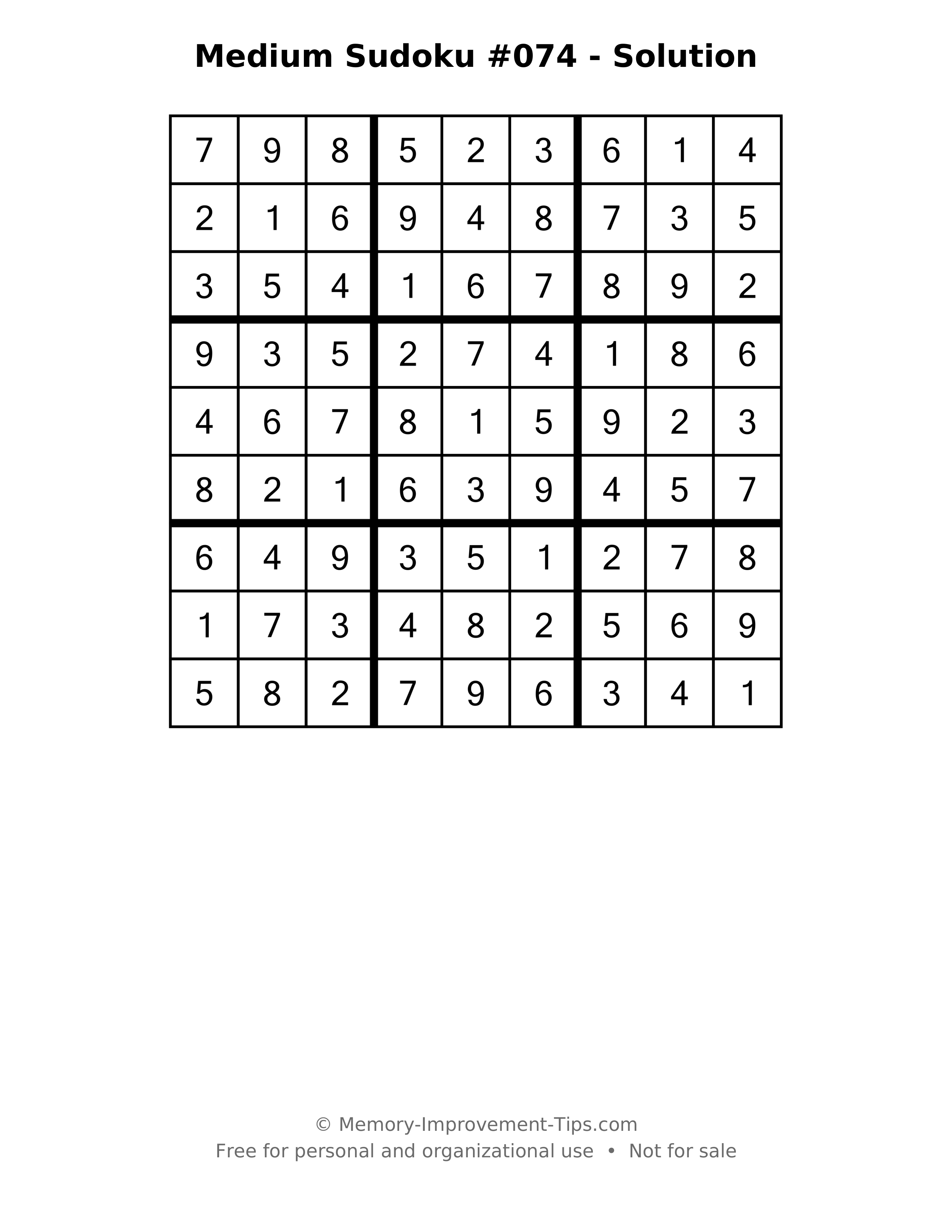Printable solution: Medium Sudoku #074 - Solution
