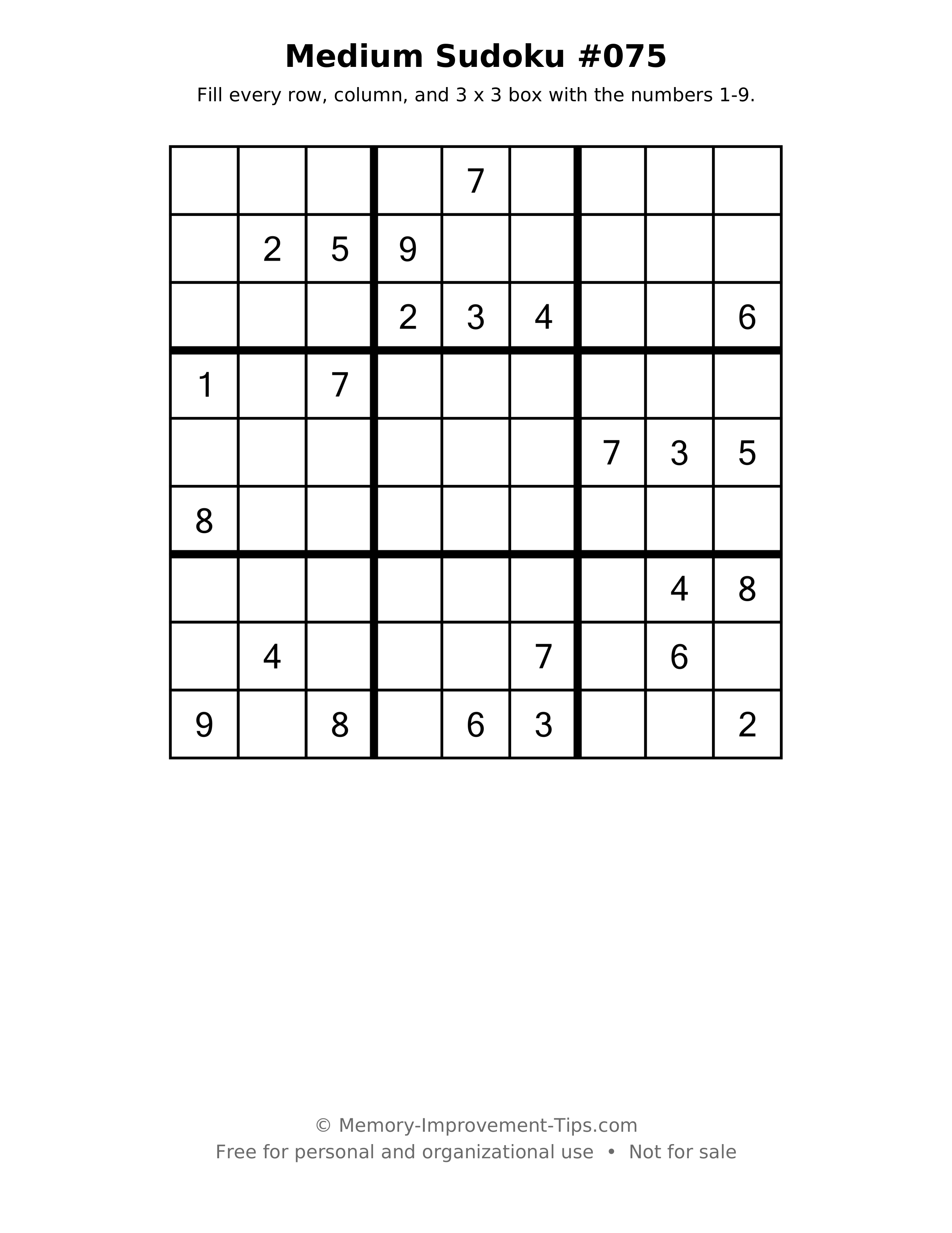 Printable puzzle: Medium Sudoku #075