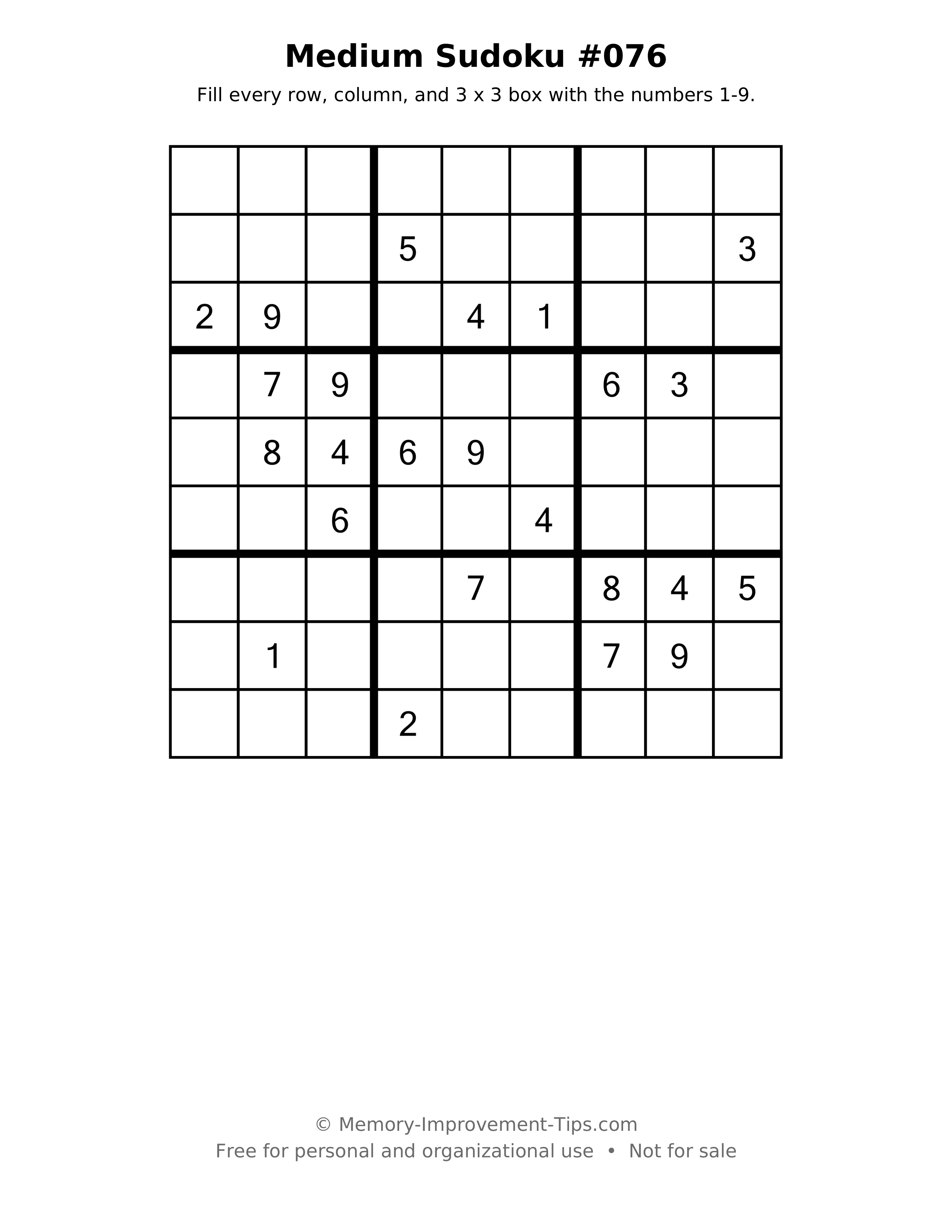 Printable puzzle: Medium Sudoku #076
