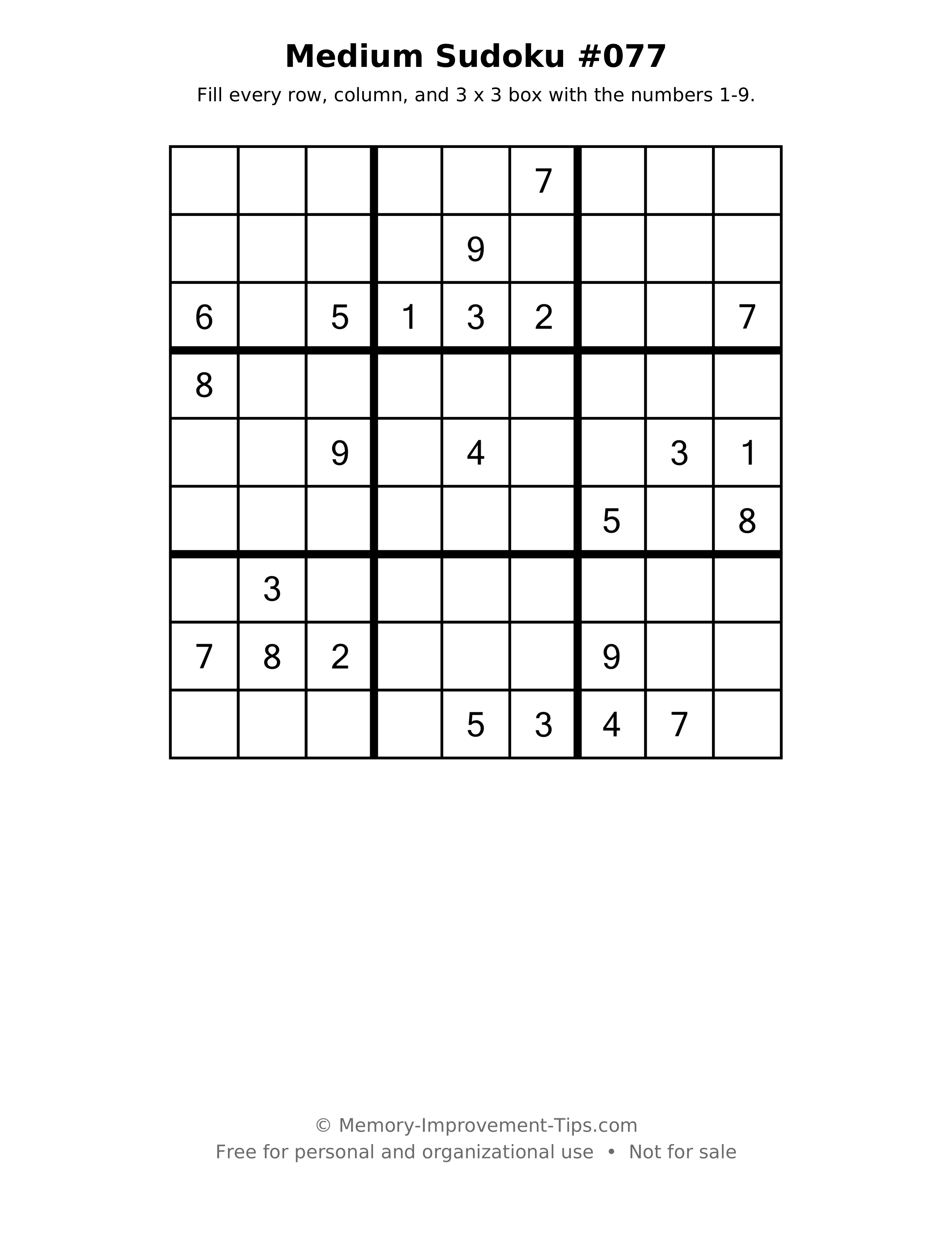 Printable puzzle: Medium Sudoku #077