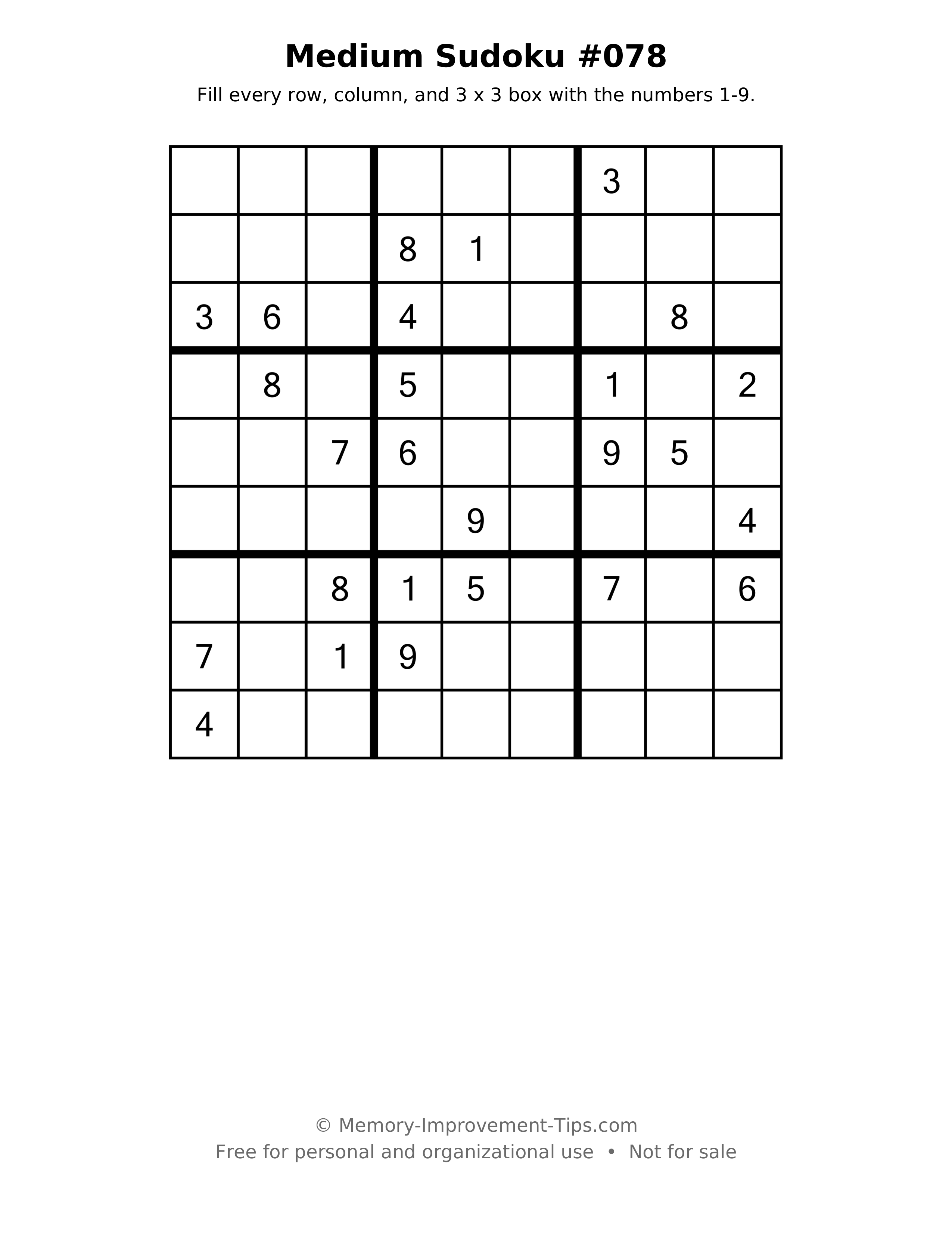 Printable puzzle: Medium Sudoku #078