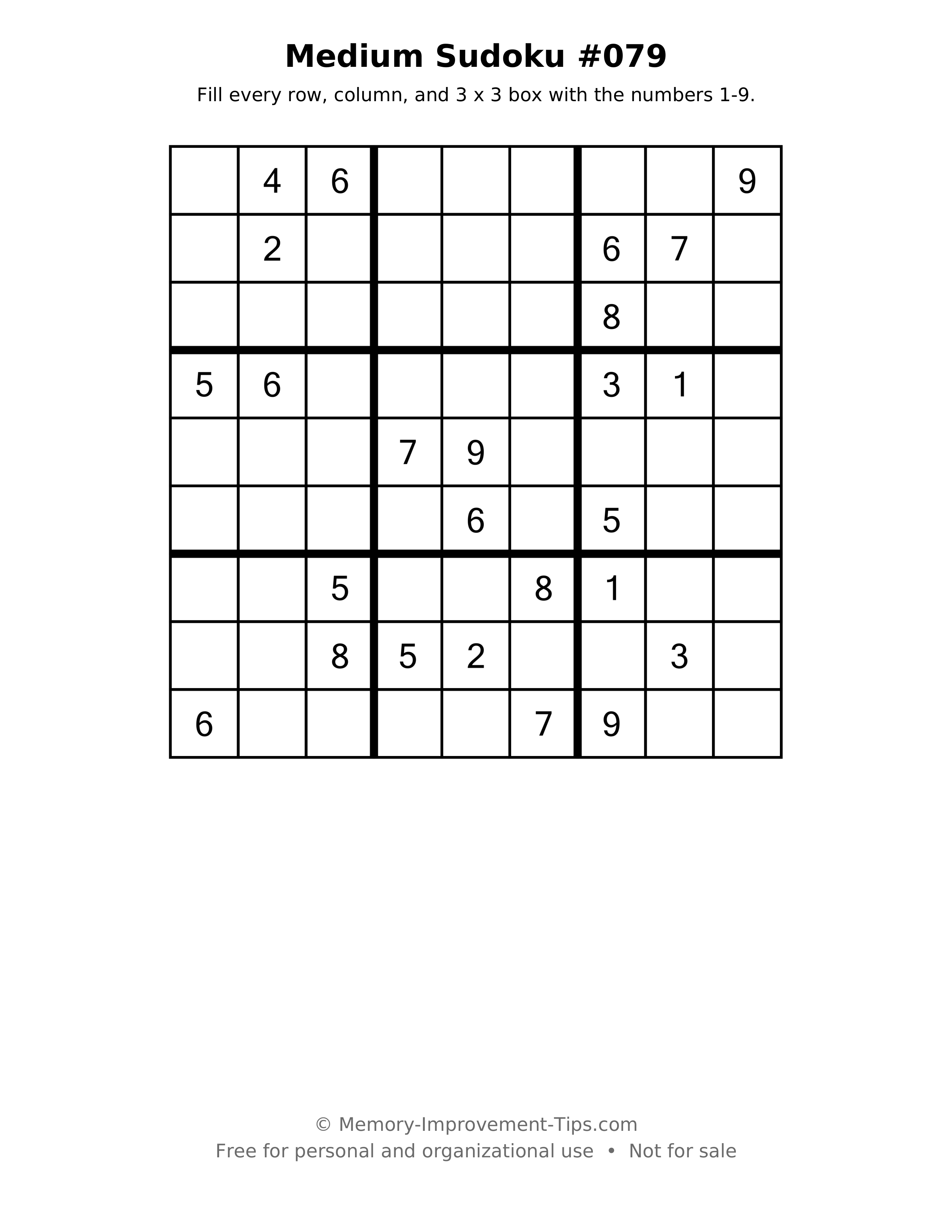 Printable puzzle: Medium Sudoku #079