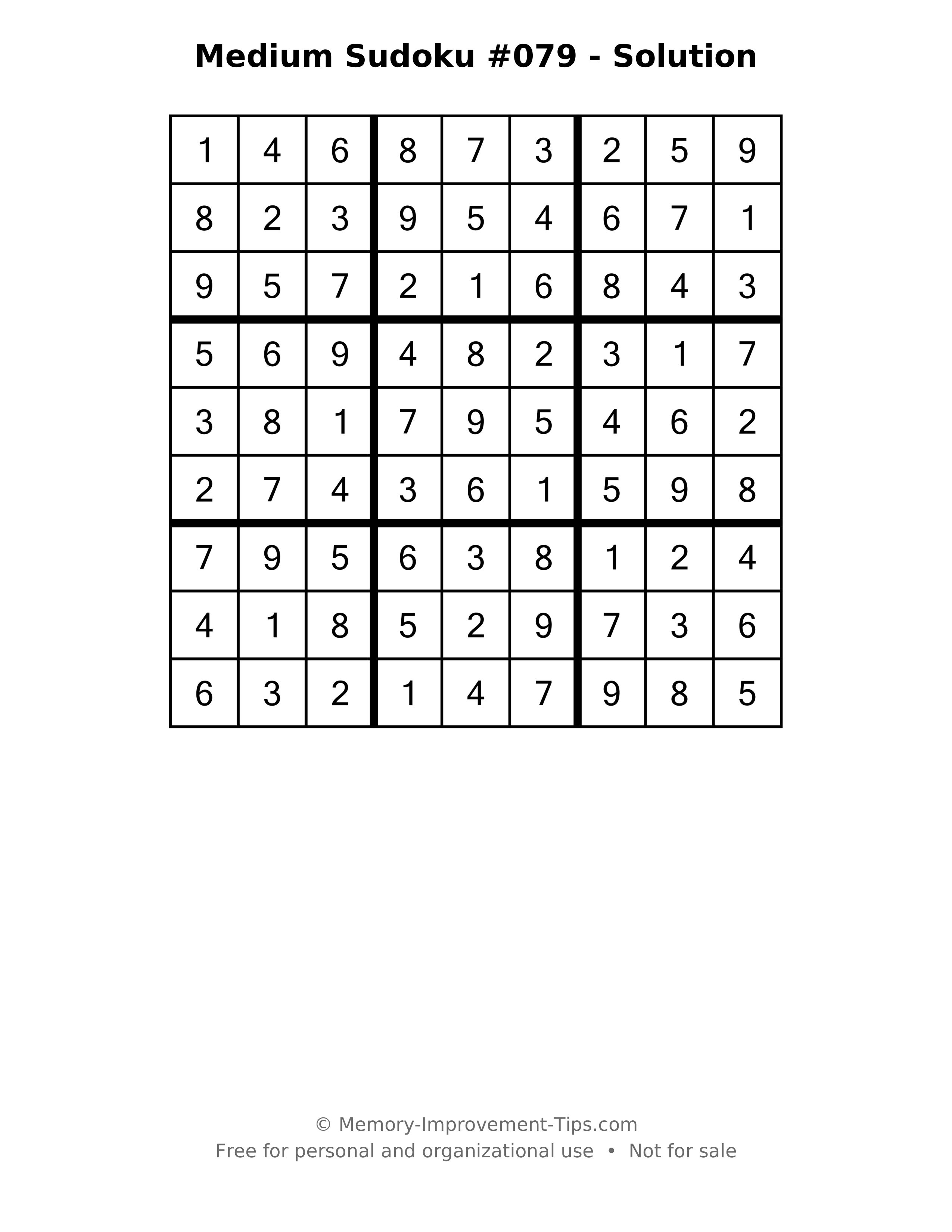 Printable solution: Medium Sudoku #079 - Solution